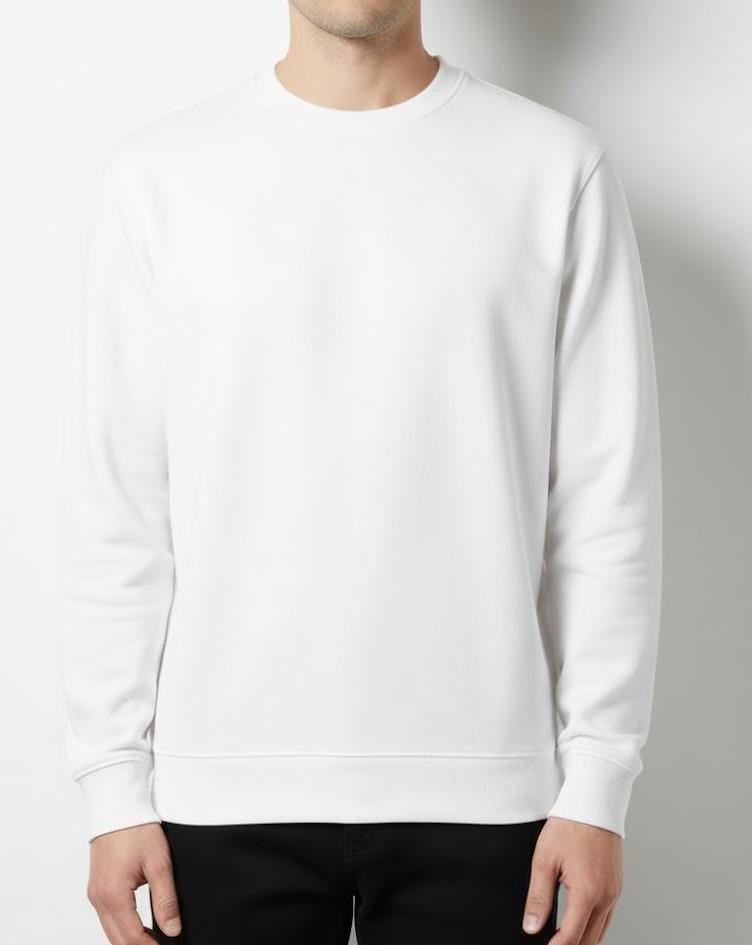 Düz Basic Bisiklet Yaka Sweat -Beyaz