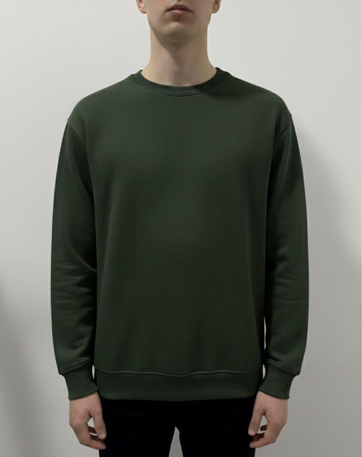 Düz Basic Bisiklet Yaka Sweat -Yeşil