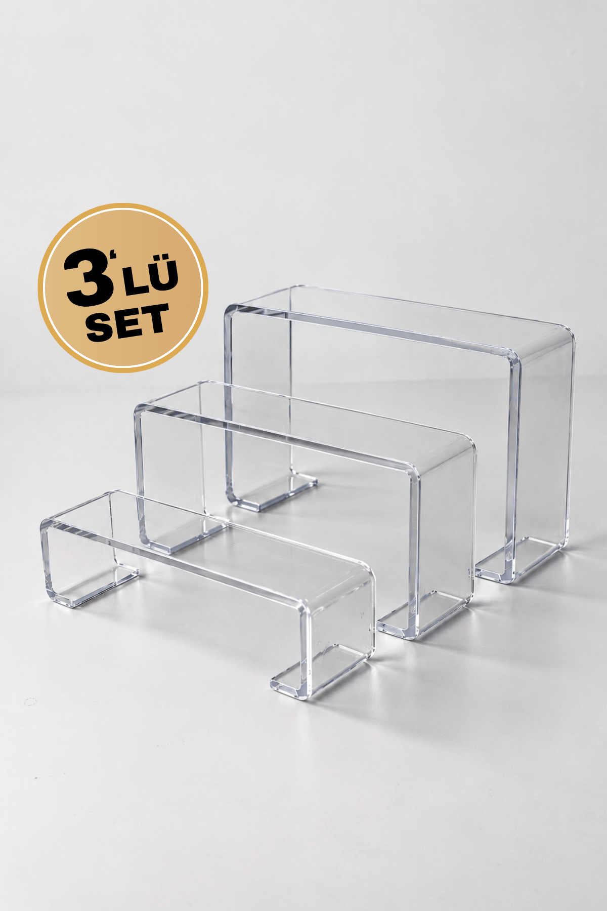 3'lü Set Pleksi Çok Amaçlı Organizer Düzenleyici ve Ürün Sergileme Standı Şeffaf