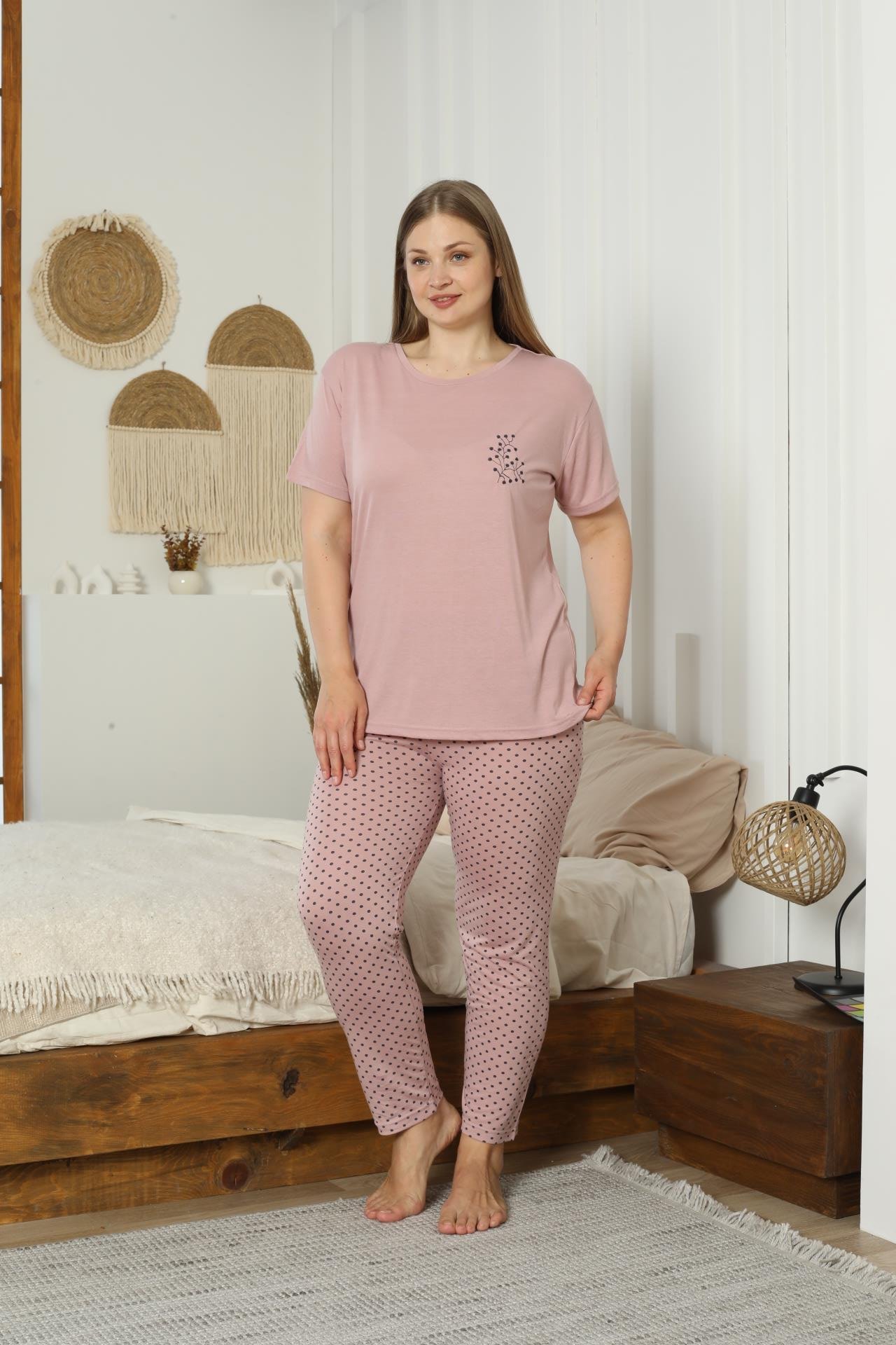 Battal viskon kısa kol pijama takımı