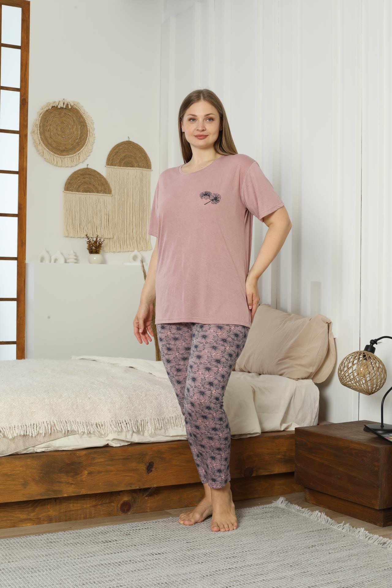 Battal viskon kısa kol pijama takımı