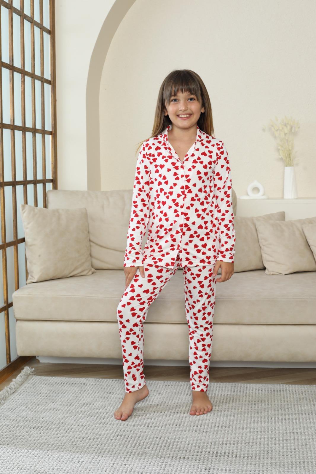 Çocuk Milan Düğmeli Beyaz Uzun Kol Pijama Takımı