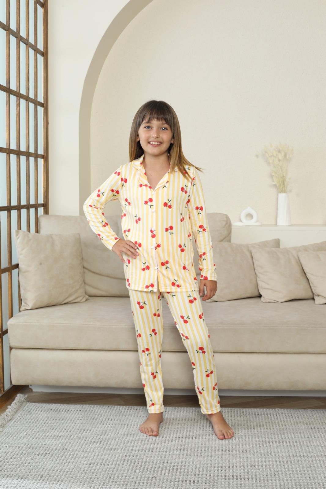 Çocuk Milan Düğmeli Sarı Uzun Kol Pijama Takımı