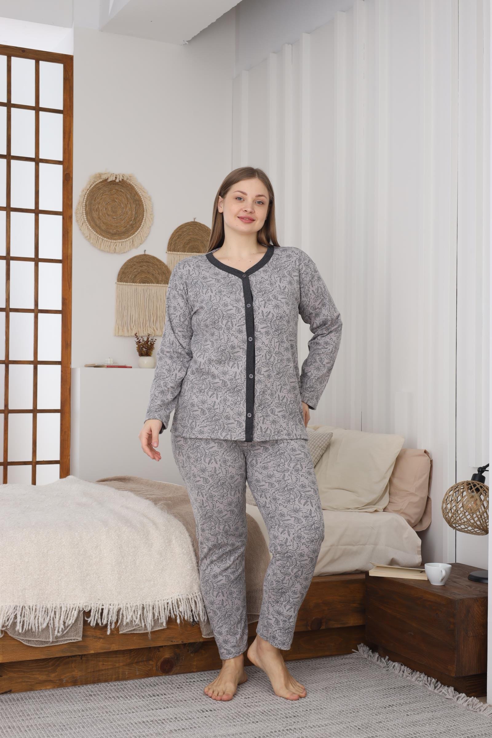 DÜĞMELİ BATTAL ANNE  PIJAMA TAKIMI