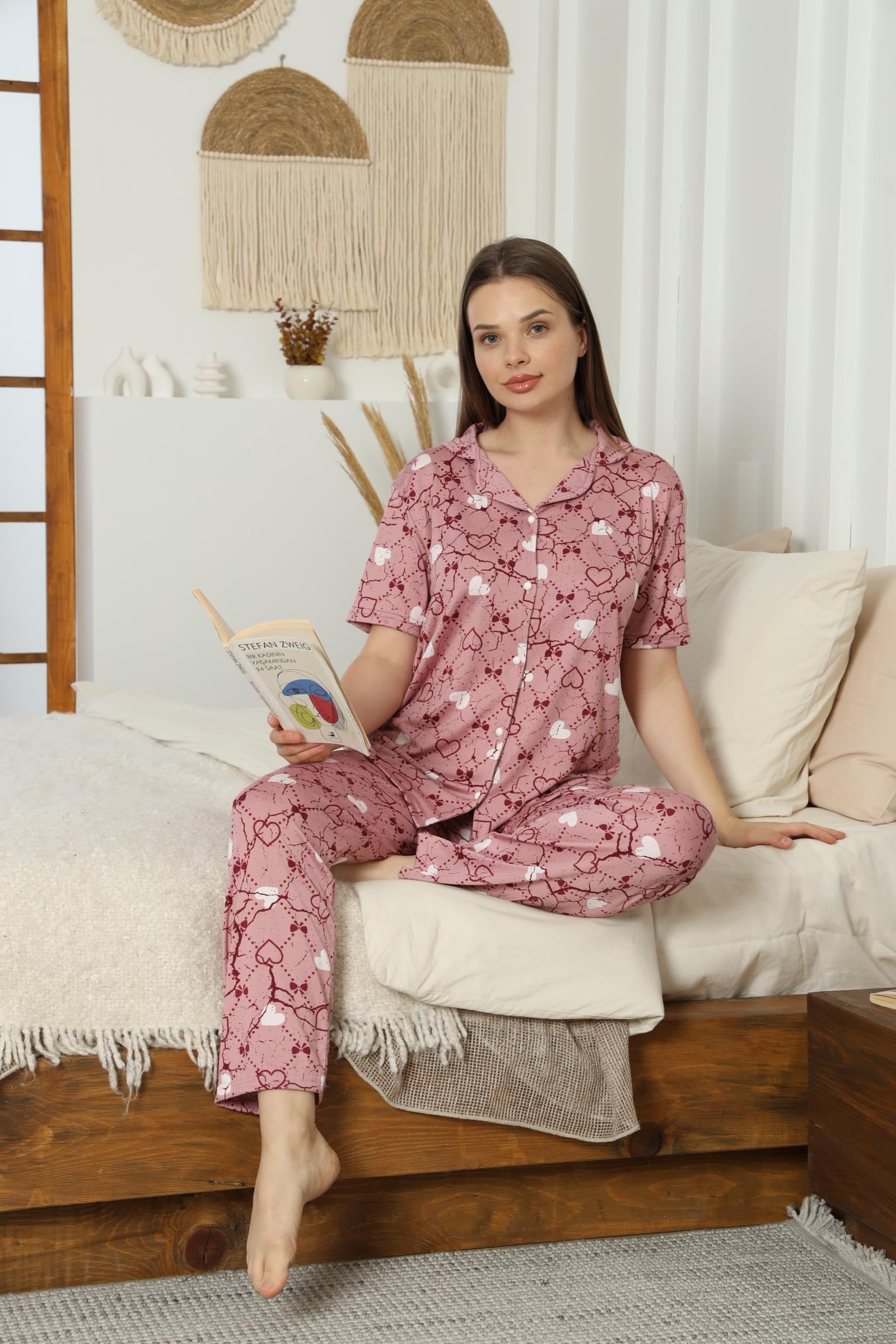 Kadın Düğmeli Milan Kısa Kol Pijama Takımı