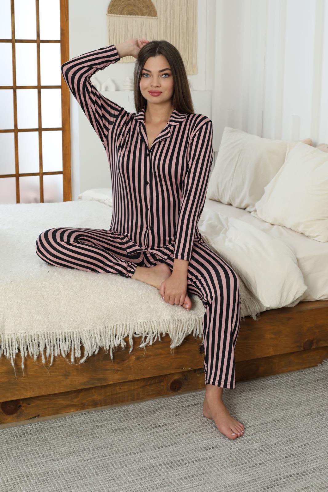 Kadın Milan Düğmeli Uzun Kol Pijama Takımı