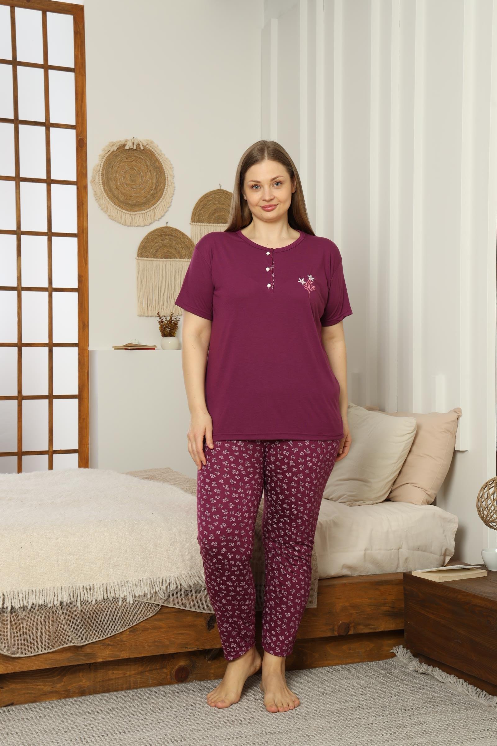 VİSKON BATTAL KISA KOL PIJAMA TAKIMI