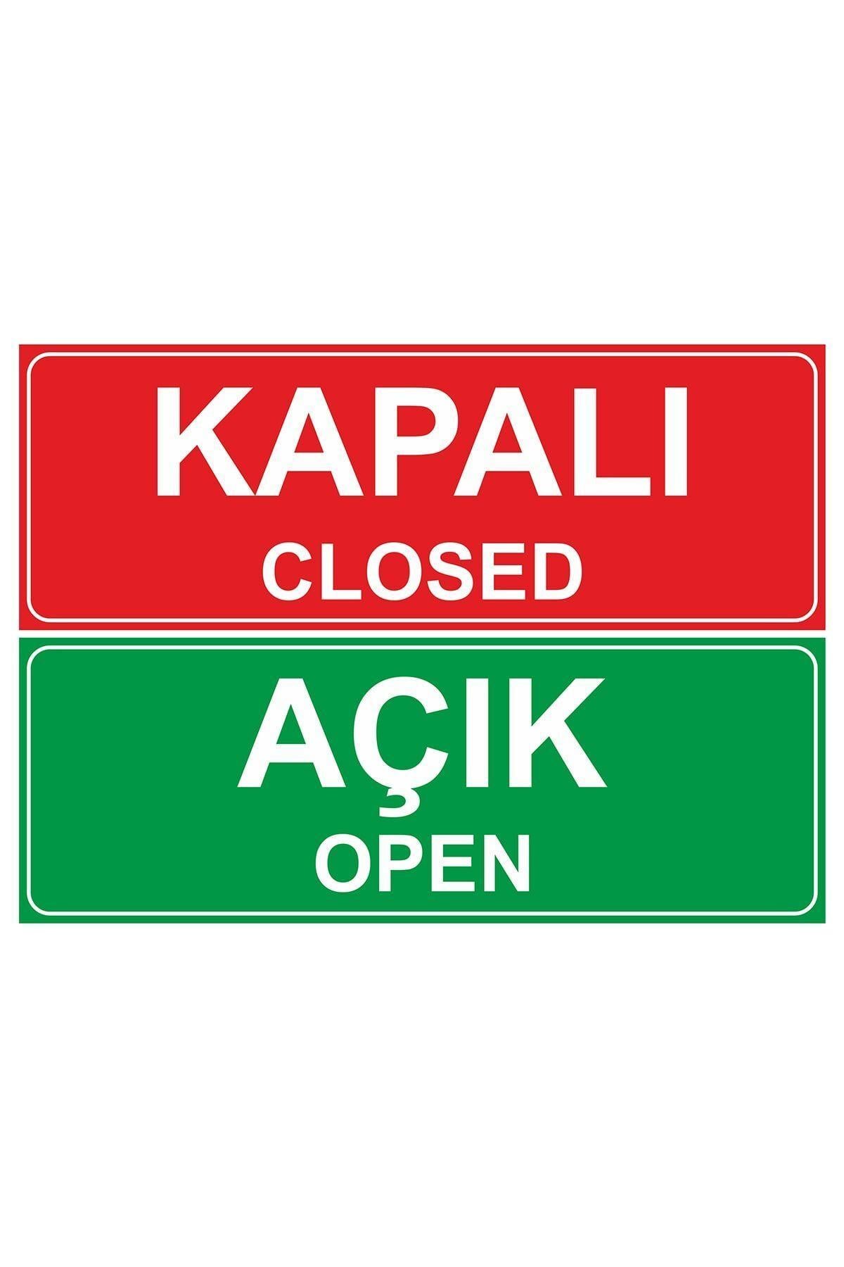 Açık Kapalı Çift Yön Kapı Tabelası – Mağaza Açık Kapalı Yazısı, Uyarı Levhası 10x30 cm (Kapı & Kat Yönlendirme)