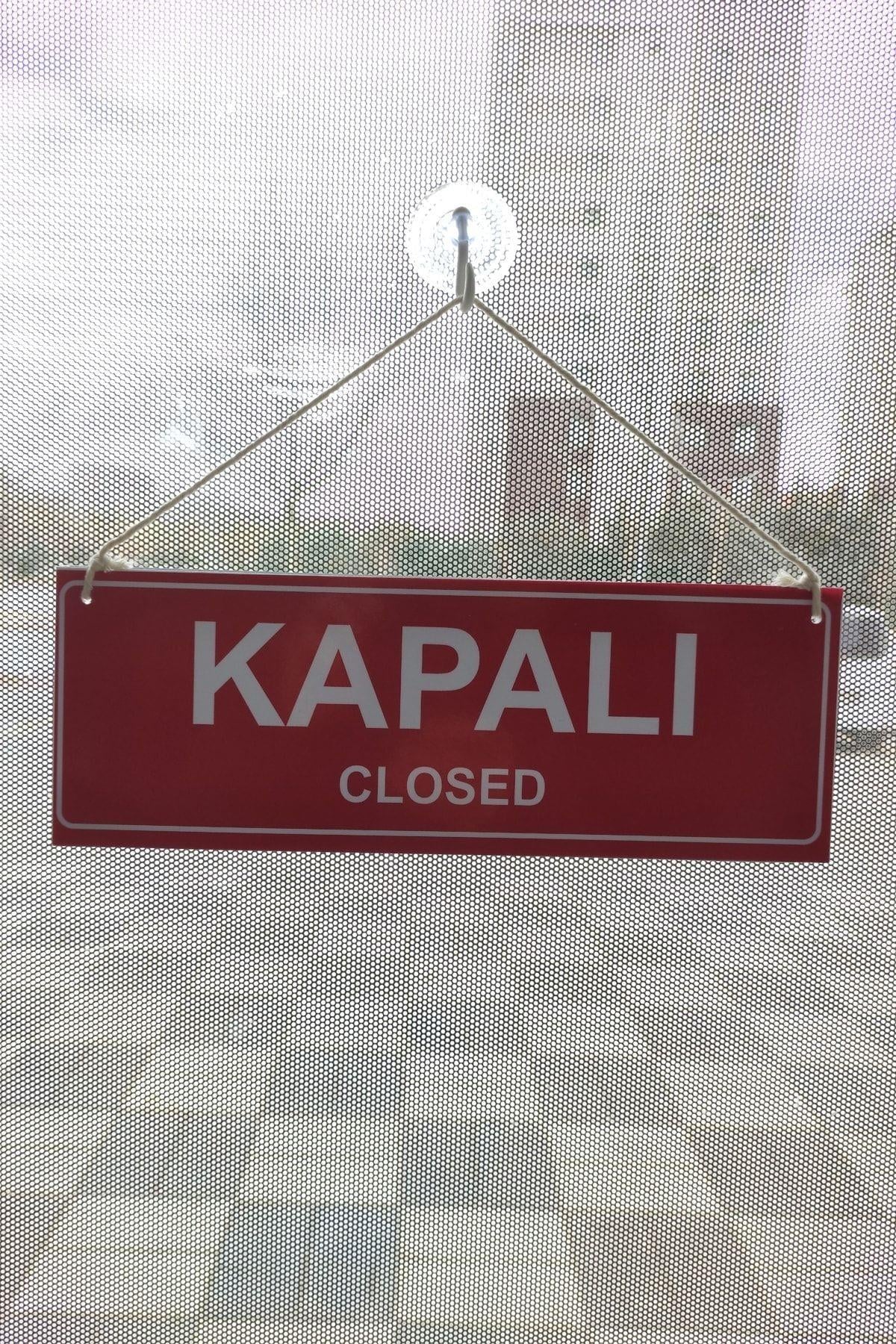 Açık Kapalı Çift Yön Kapı Tabelası – Mağaza Açık Kapalı Yazısı, Uyarı Levhası 10x30 cm (Kapı & Kat Yönlendirme)