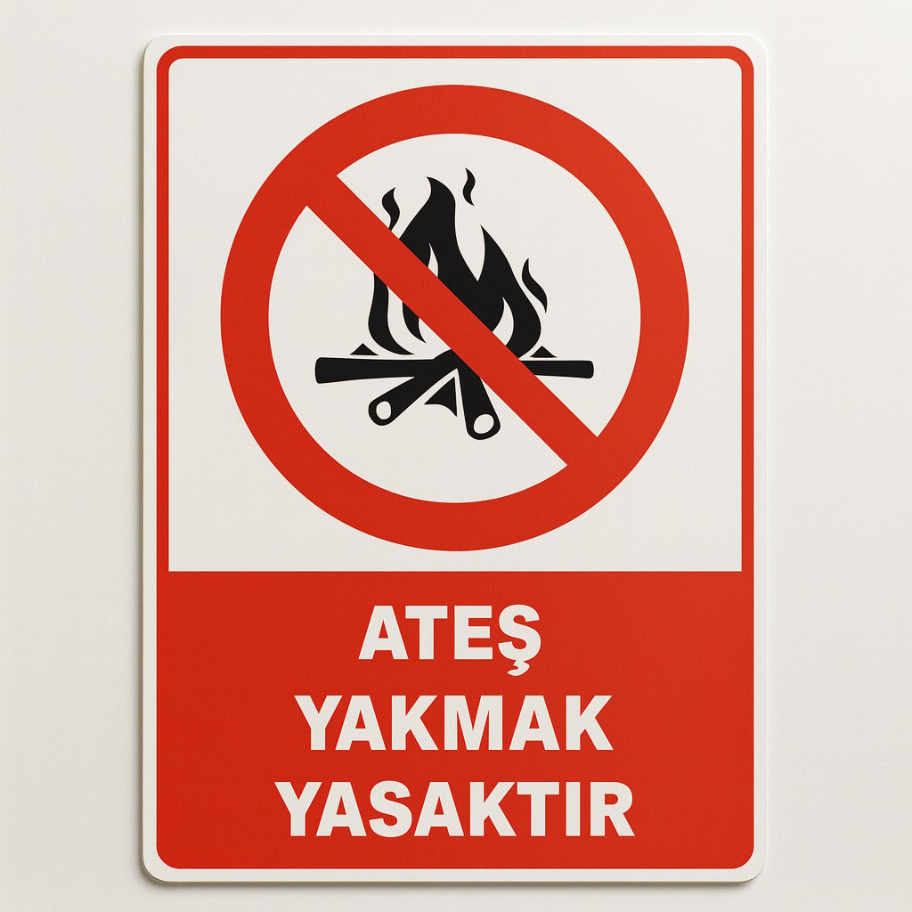 Ateş Yakmak Yasaktır Tabelası – İş Güvenliği Uyarı Levhası (Foreks / Kompozit) / (İç Mekan / Dış Mekan)