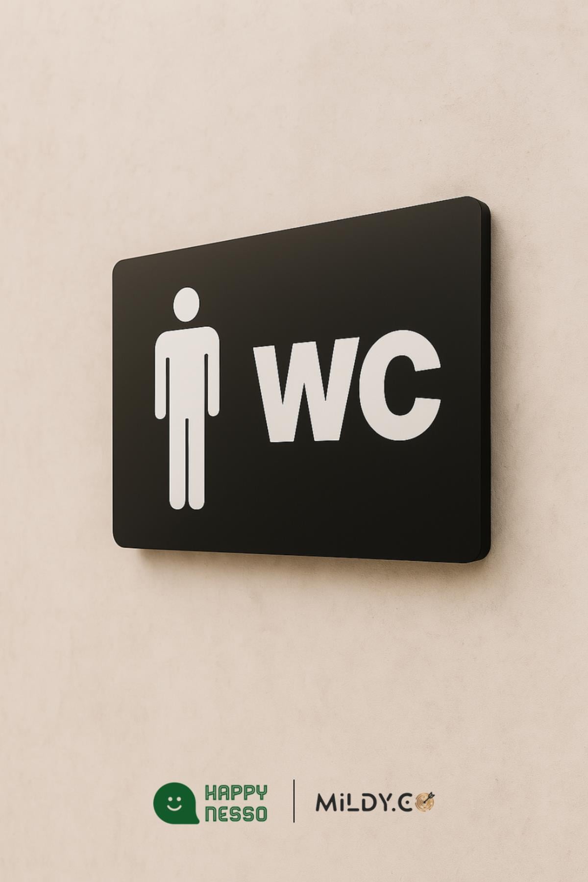 Bay WC Yönlendirme Tabelası – Siyah Pleksi Üzeri Gri Folyo Kesim 22x8 cm (Kapı & Kat Yönlendirme)