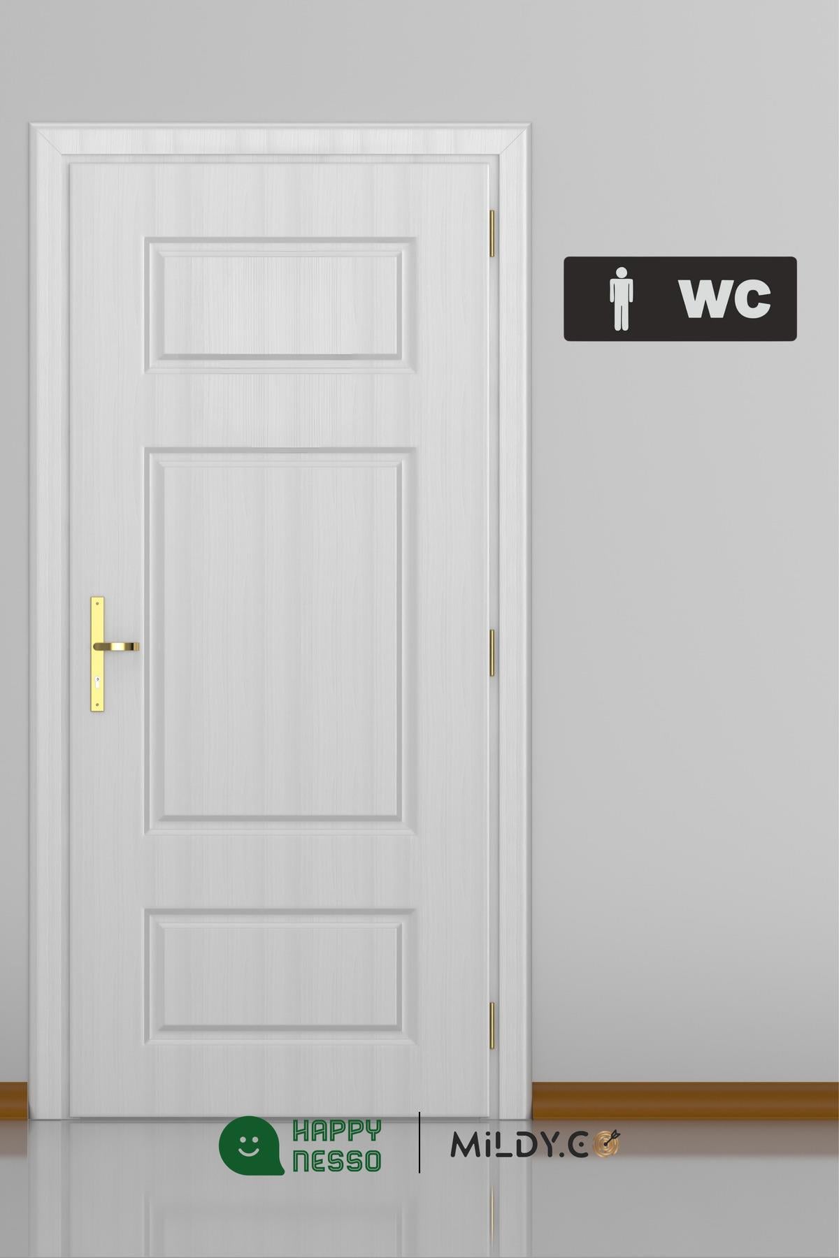 Bay WC Yönlendirme Tabelası – Siyah Pleksi Üzeri Gri Folyo Kesim 22x8 cm (Kapı & Kat Yönlendirme)