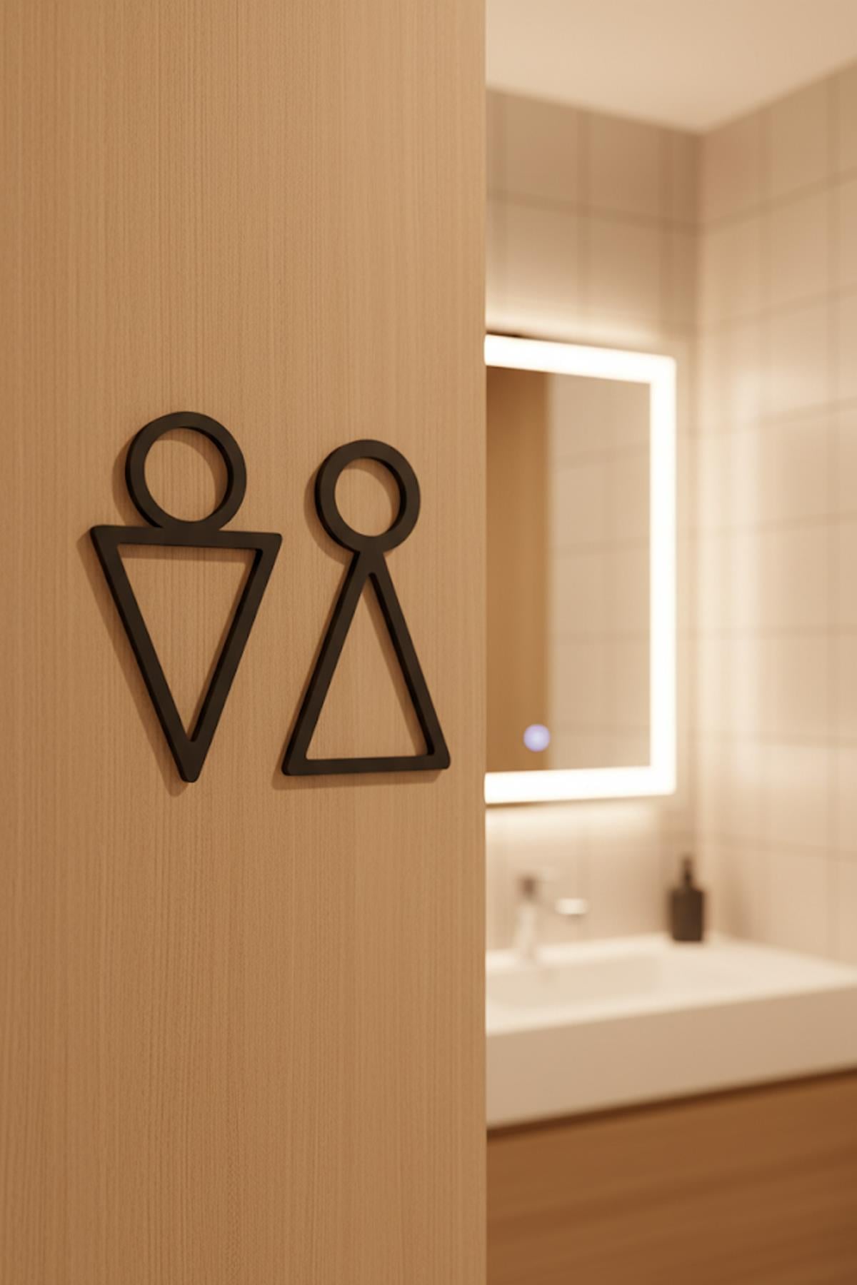 Erkek & Kadın WC Figür Tabelası – Siyah Metal Minimal Kapı Simgesi (Kapı & Kat Yönlendirme)