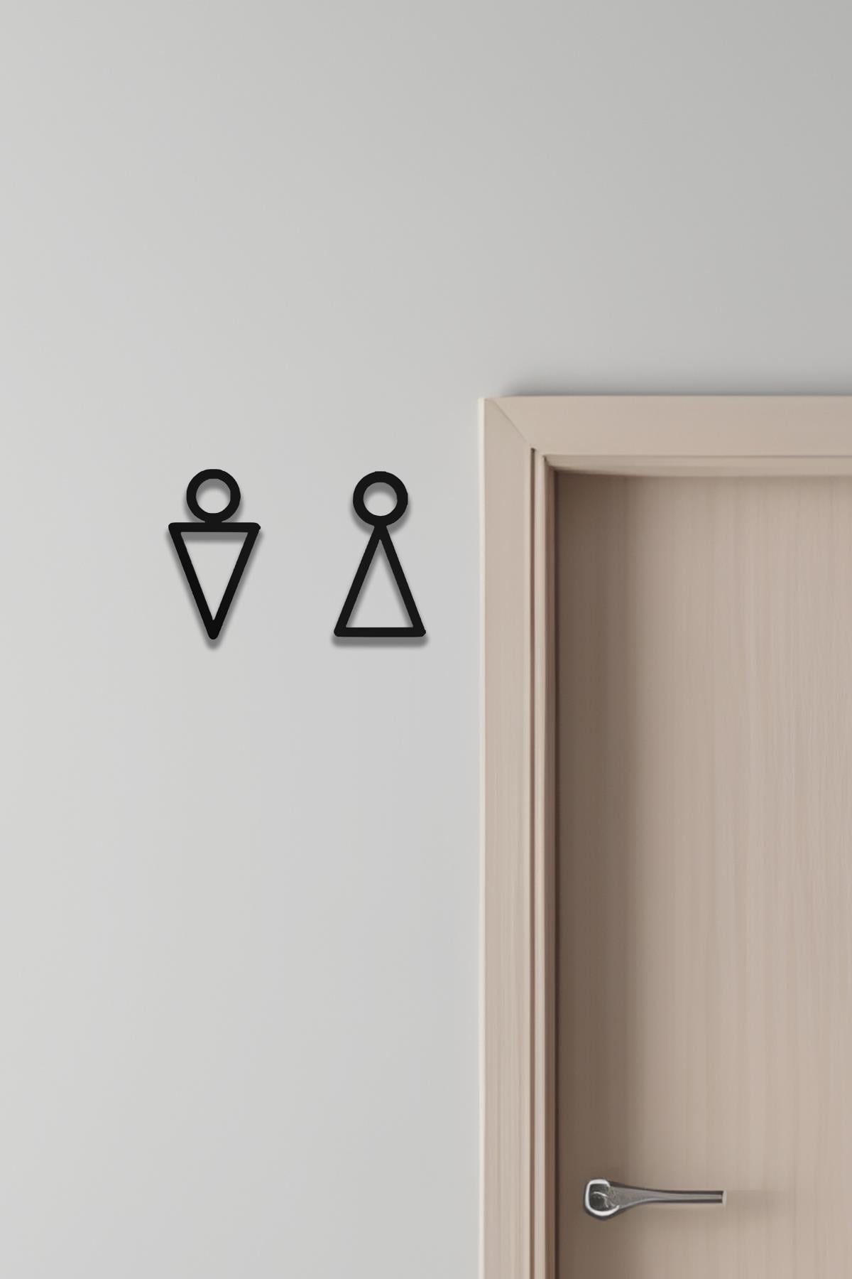 Erkek & Kadın WC Figür Tabelası – Siyah Metal Minimal Kapı Simgesi (Kapı & Kat Yönlendirme)