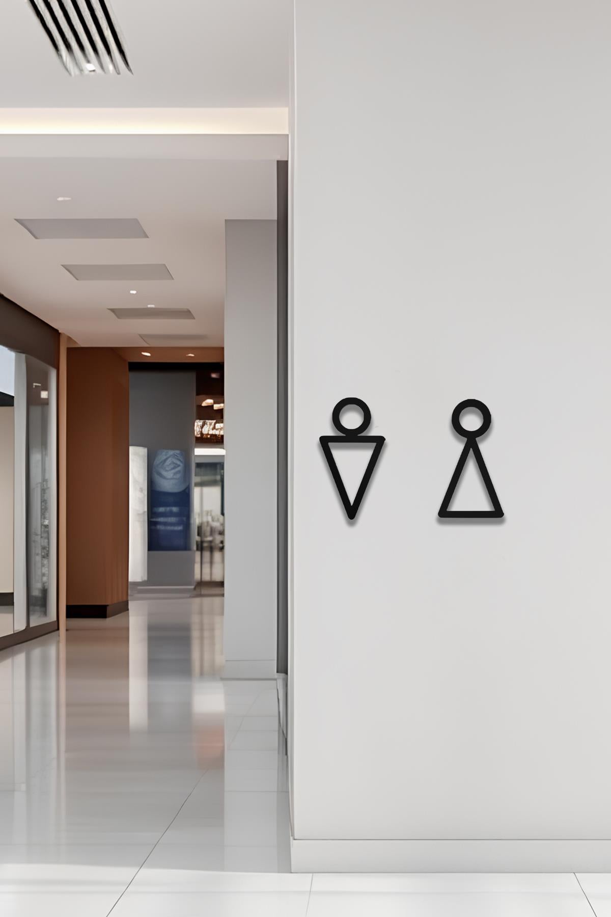 Erkek & Kadın WC Figür Tabelası – Siyah Metal Minimal Kapı Simgesi (Kapı & Kat Yönlendirme)