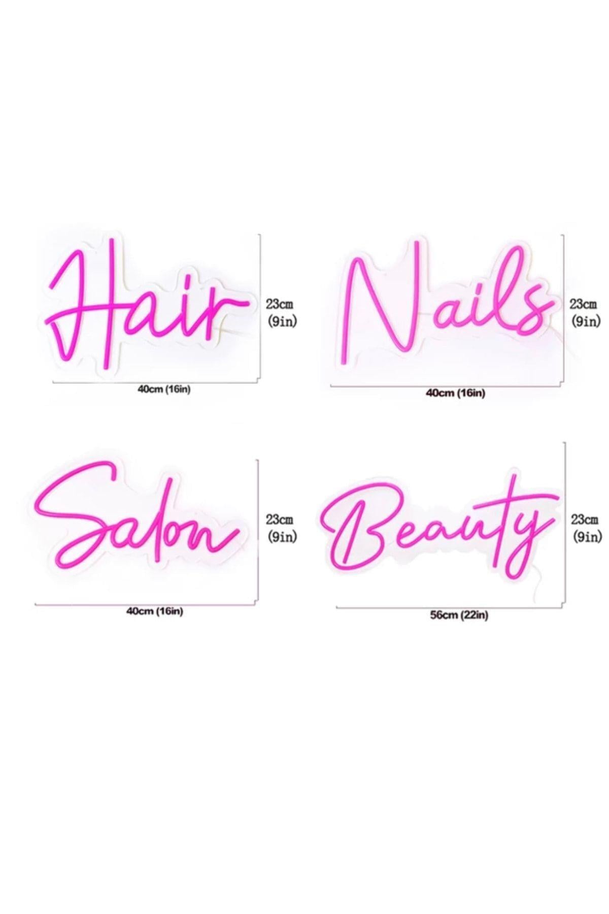 Hair – Nails – Salon – Beauty Neon Set | 4'lü Kuaför & Güzellik Salonu LED Tabela