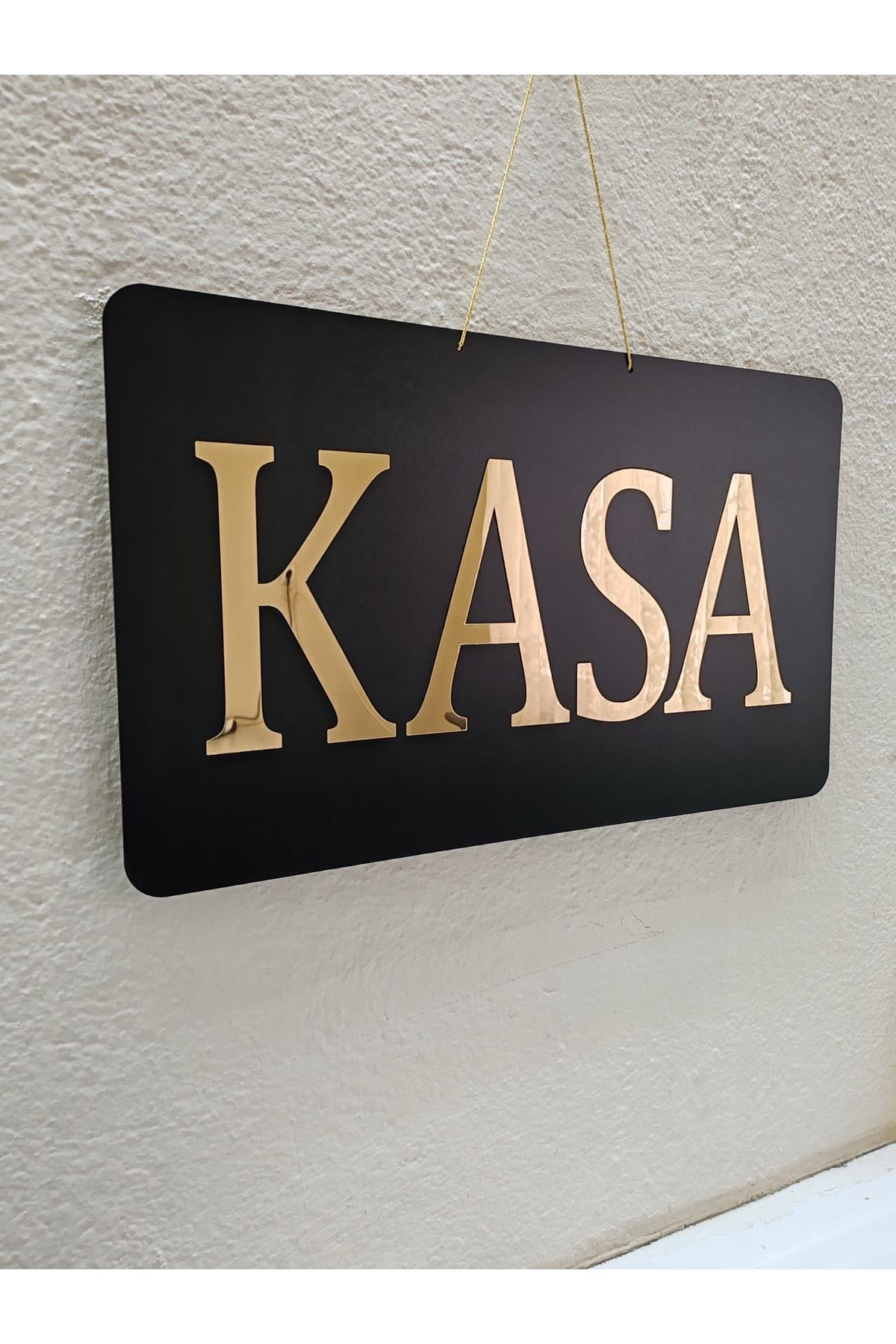 KASA Yazısı Kapı Tabelası – Siyah Pleksi Üzeri Altın Ayna Harf Kesim (Kapı & Kat Yönlendirme)