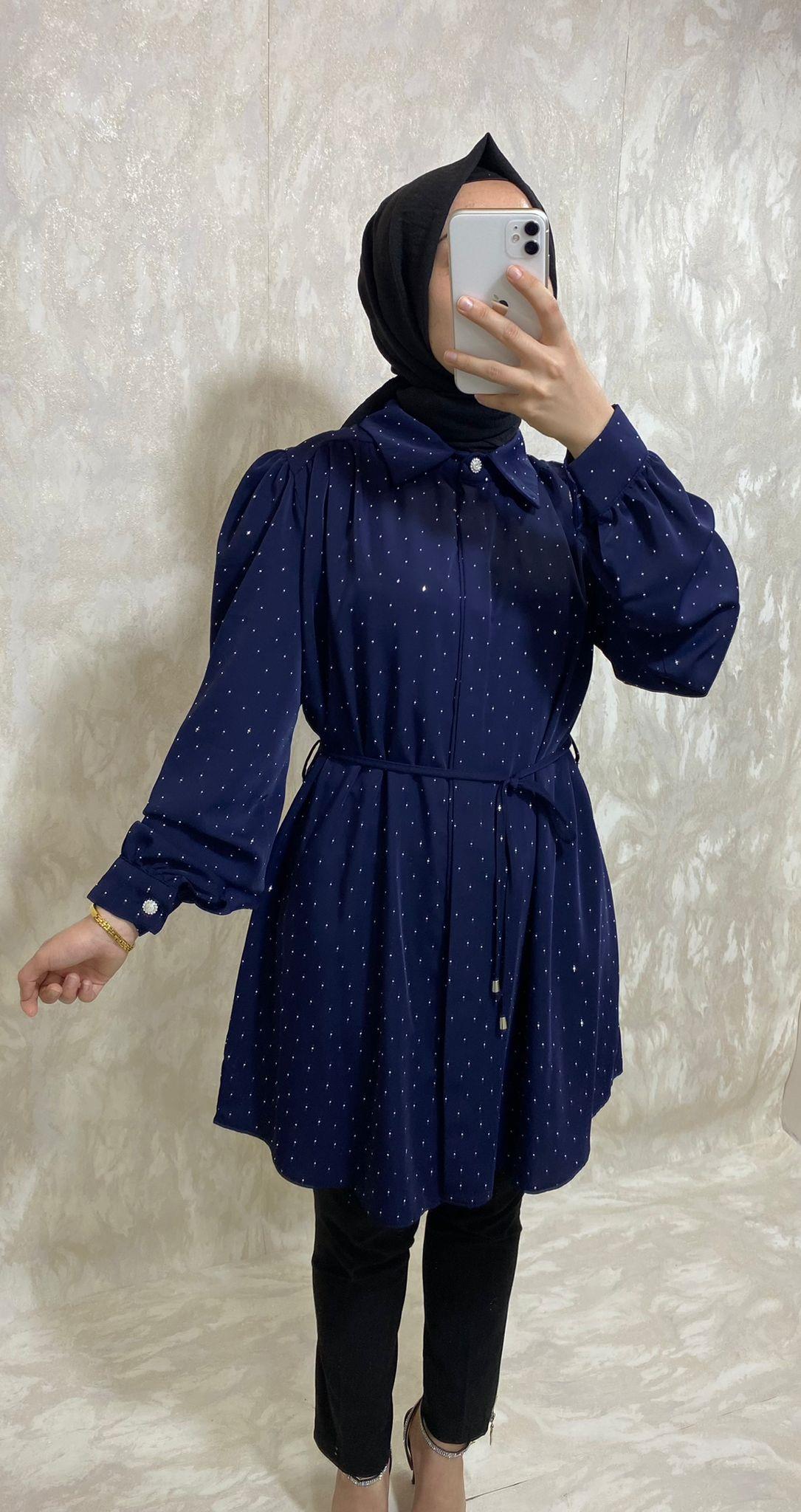 Taş Detaylı Tunik-LACİVERT