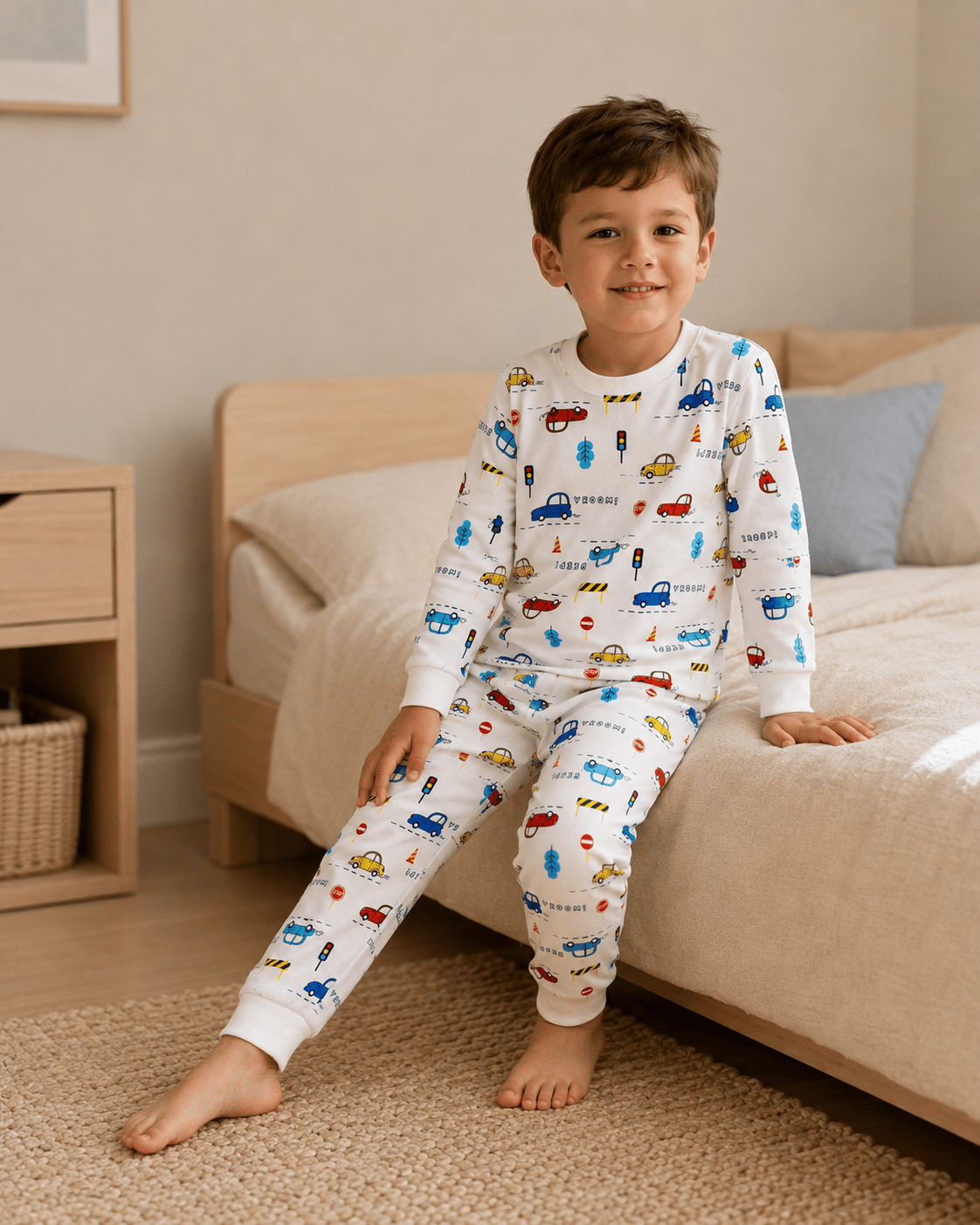 Araba Desenli Kalın Mevsimlik Pijama Takımı