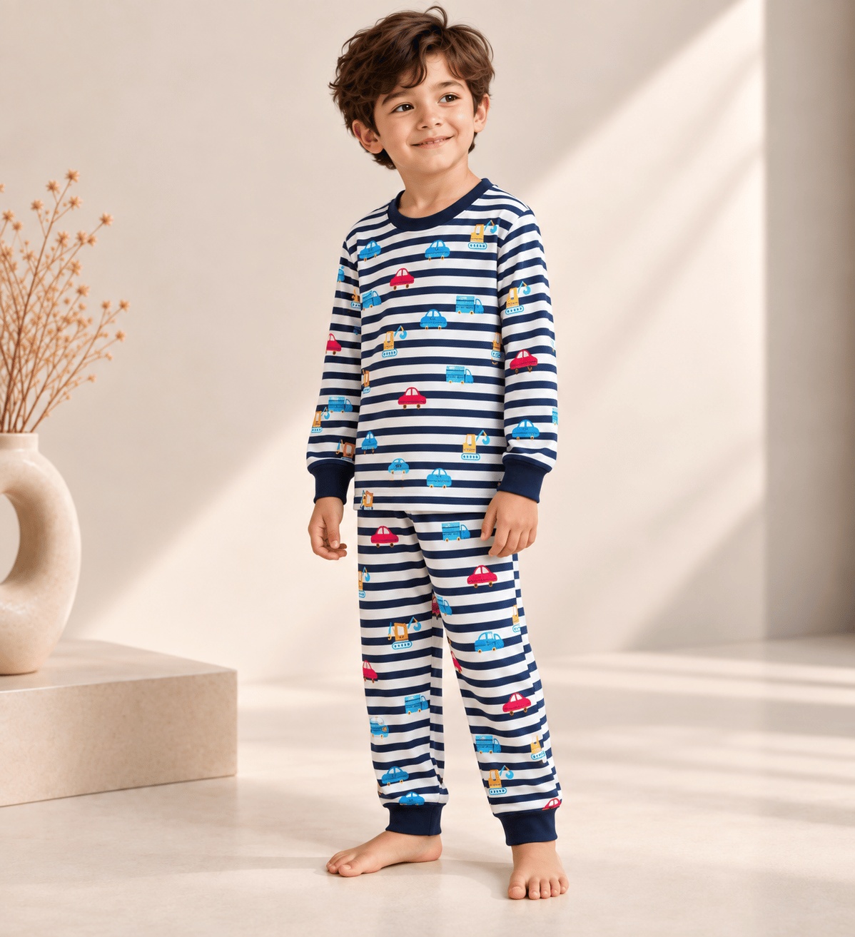 Araba Desenli Mevsimlik Pijama Takımı (Geniş Kalıp)