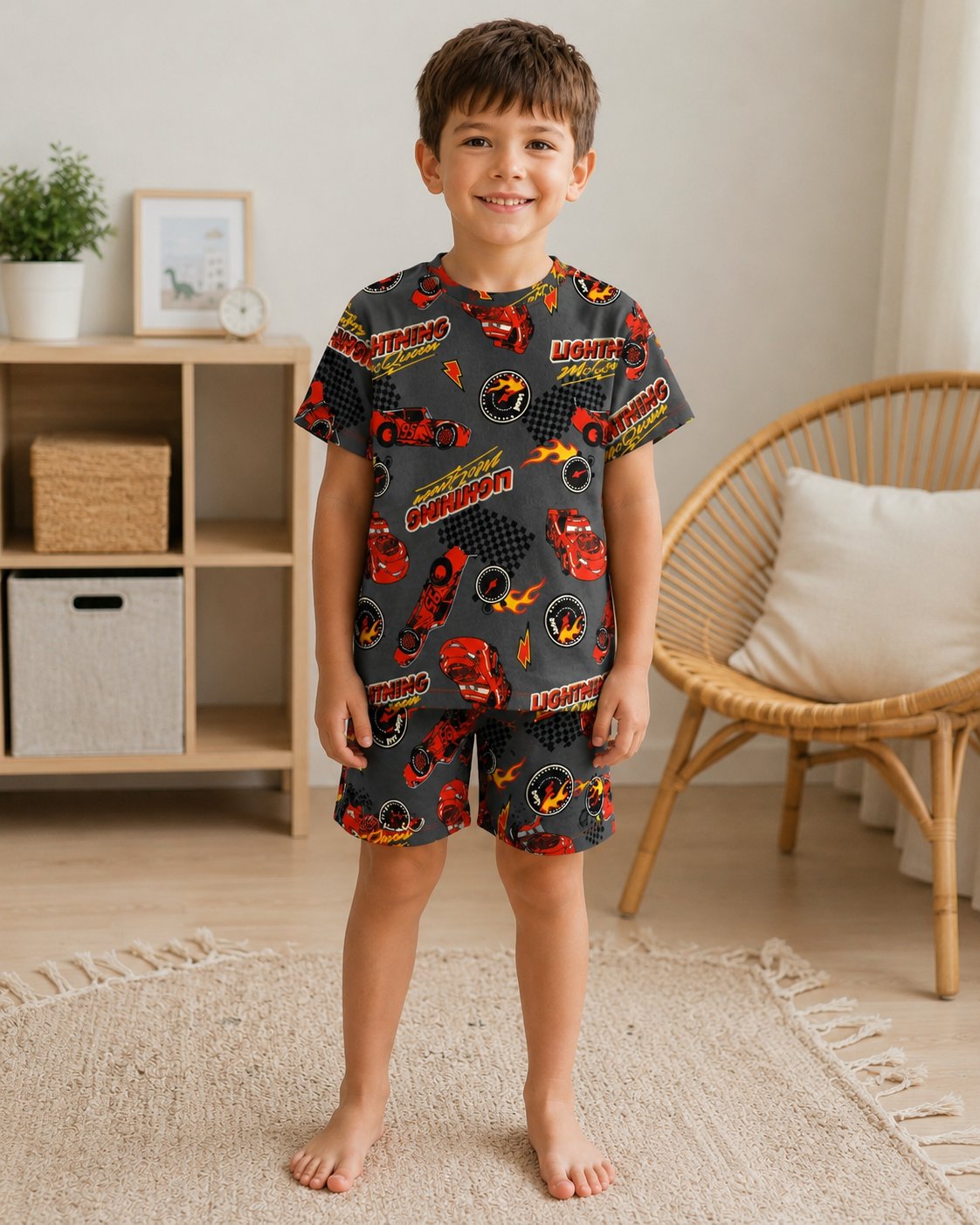 Araba Desenli Şortlu Pijama Takımı