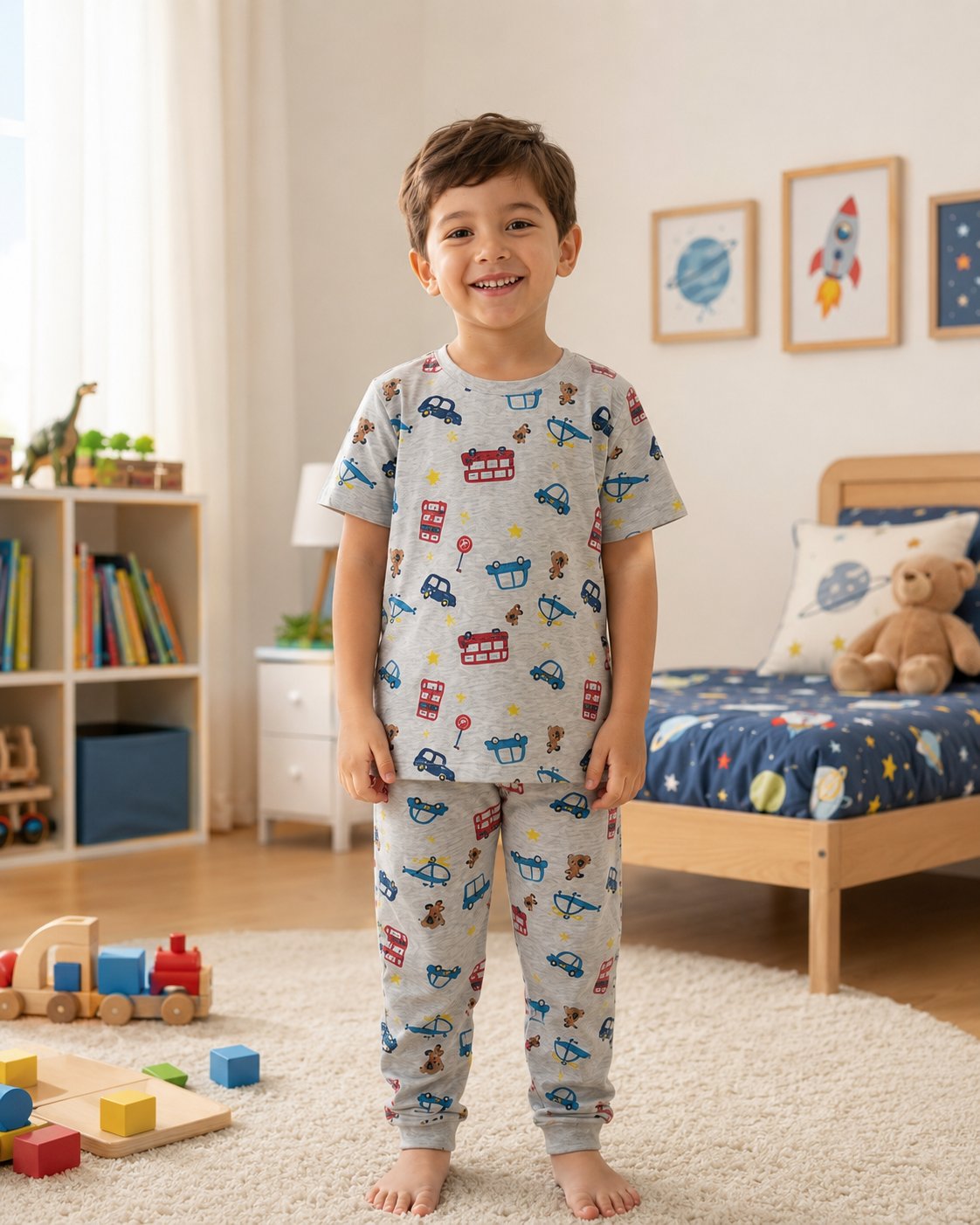 Araba Desenli Yazlık Pijama Takımı