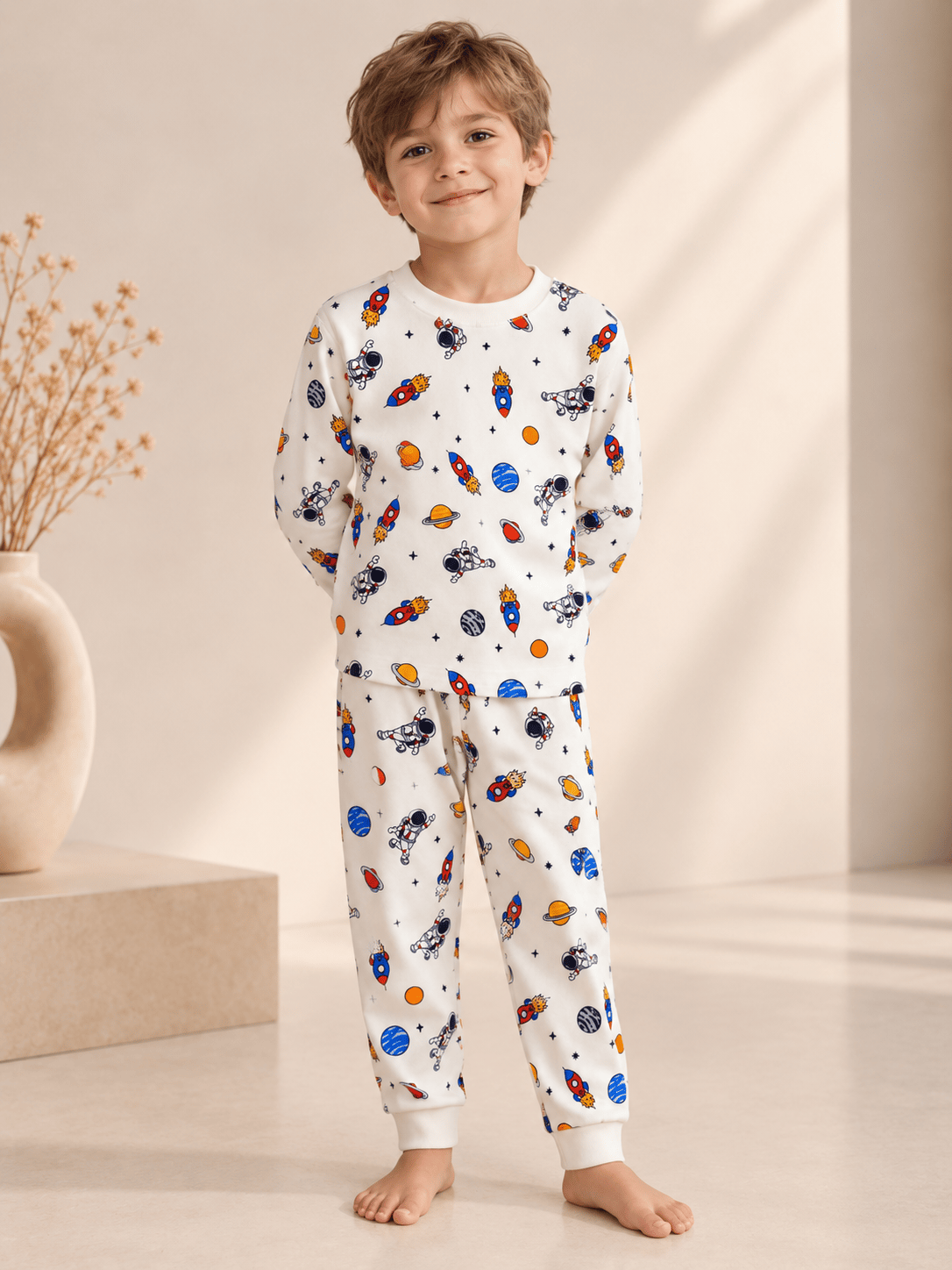 Astronot Desenli Kalın Mevsimlik Pijama Takımı (Rahat Kalıp)