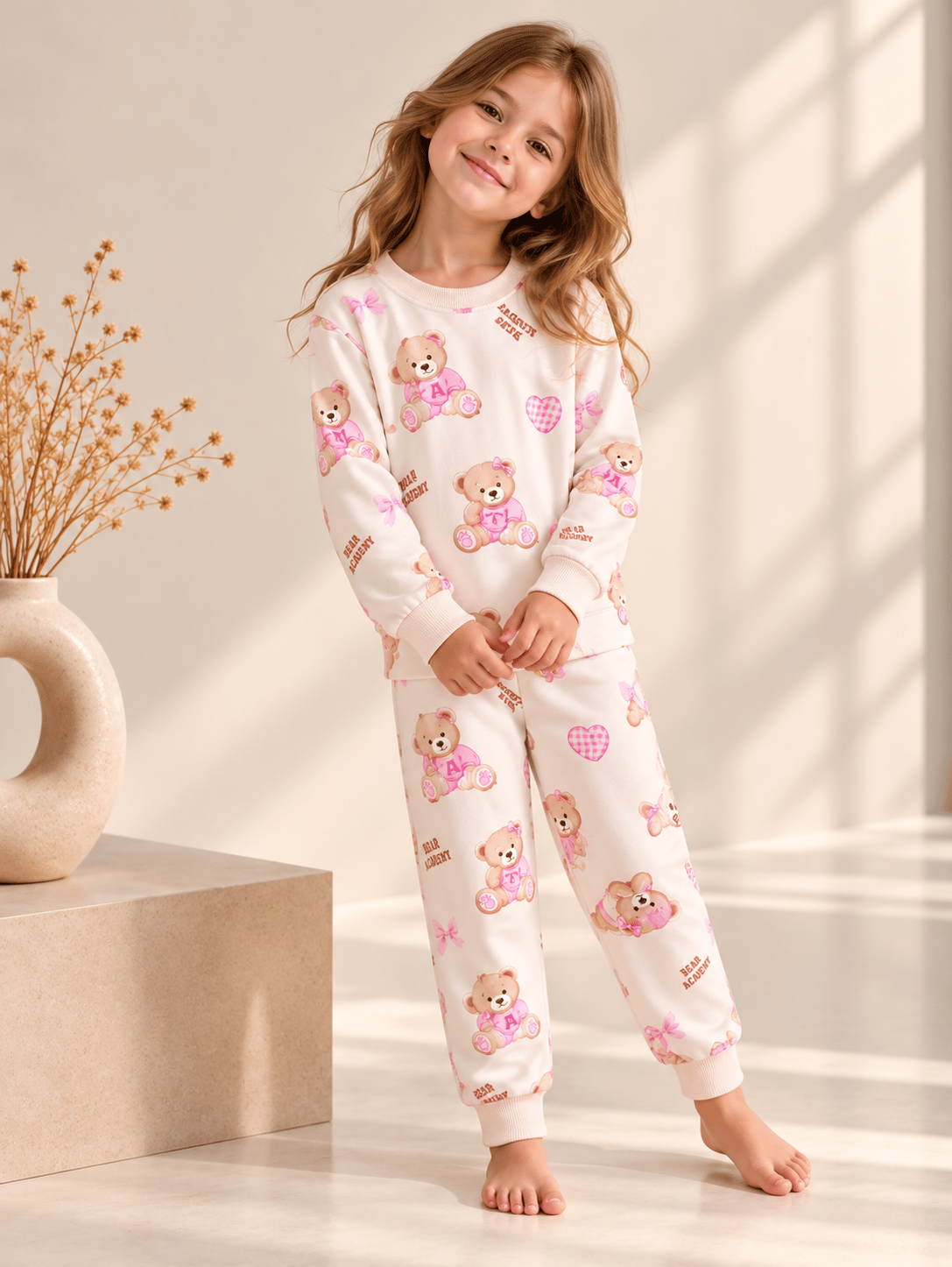 Ayıcık Desenli Kalın Mevsimlik Pijama Takımı (Rahat Kalıp)