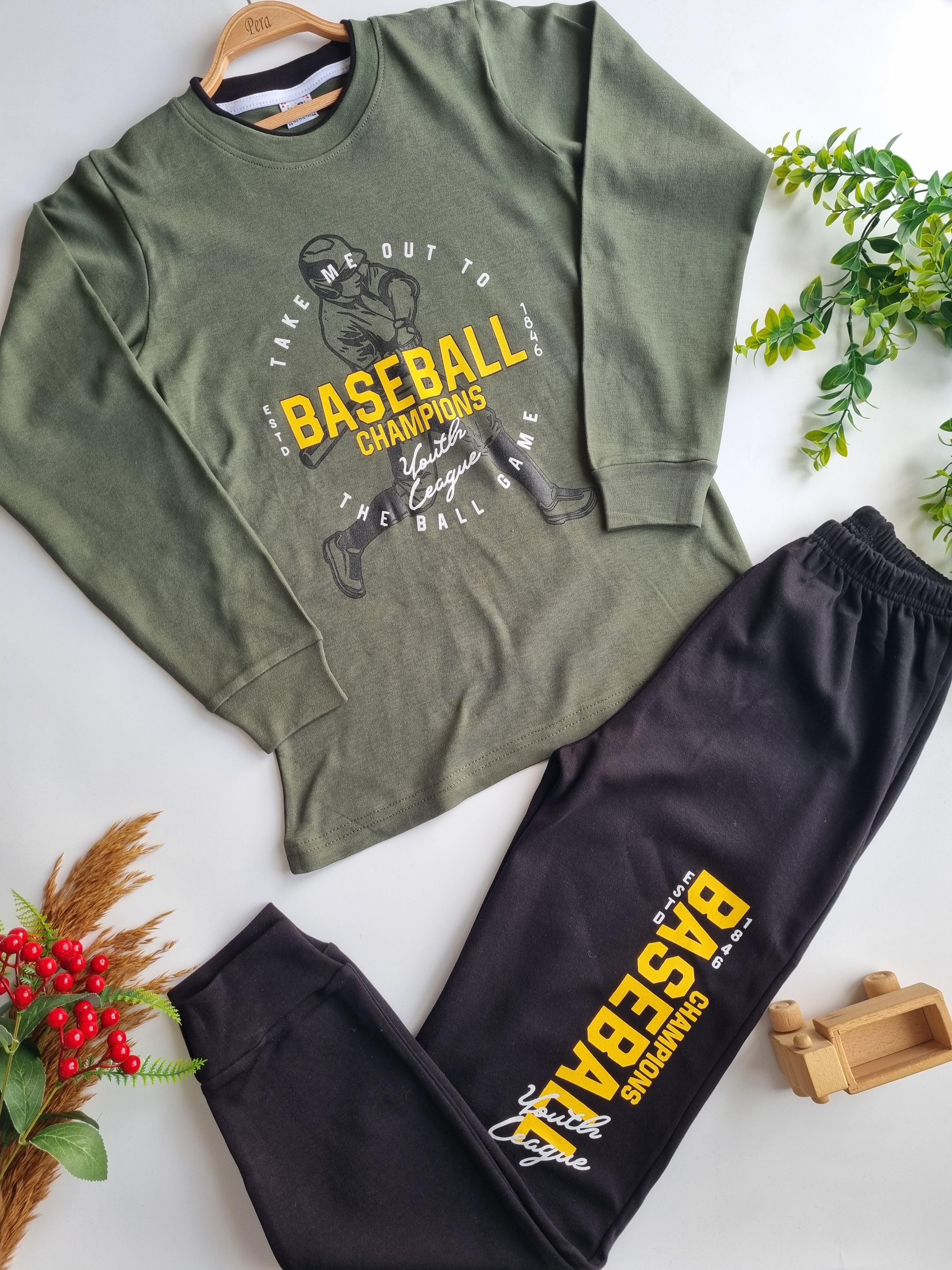Baseball Desenli Yeşil Renk Polarsız Pijama Takımı