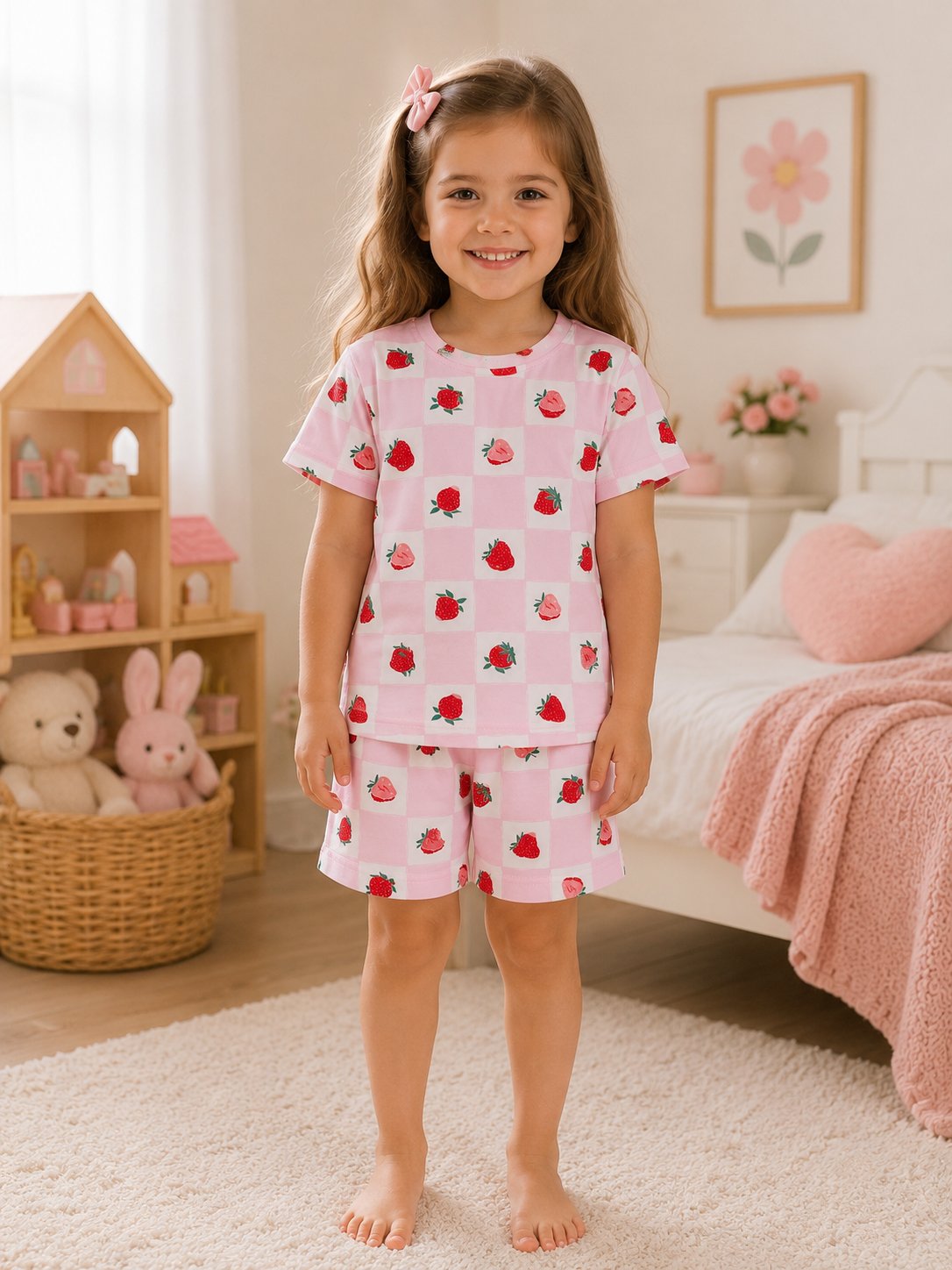 Çilek Desenli Şortlu Pijama Takımı