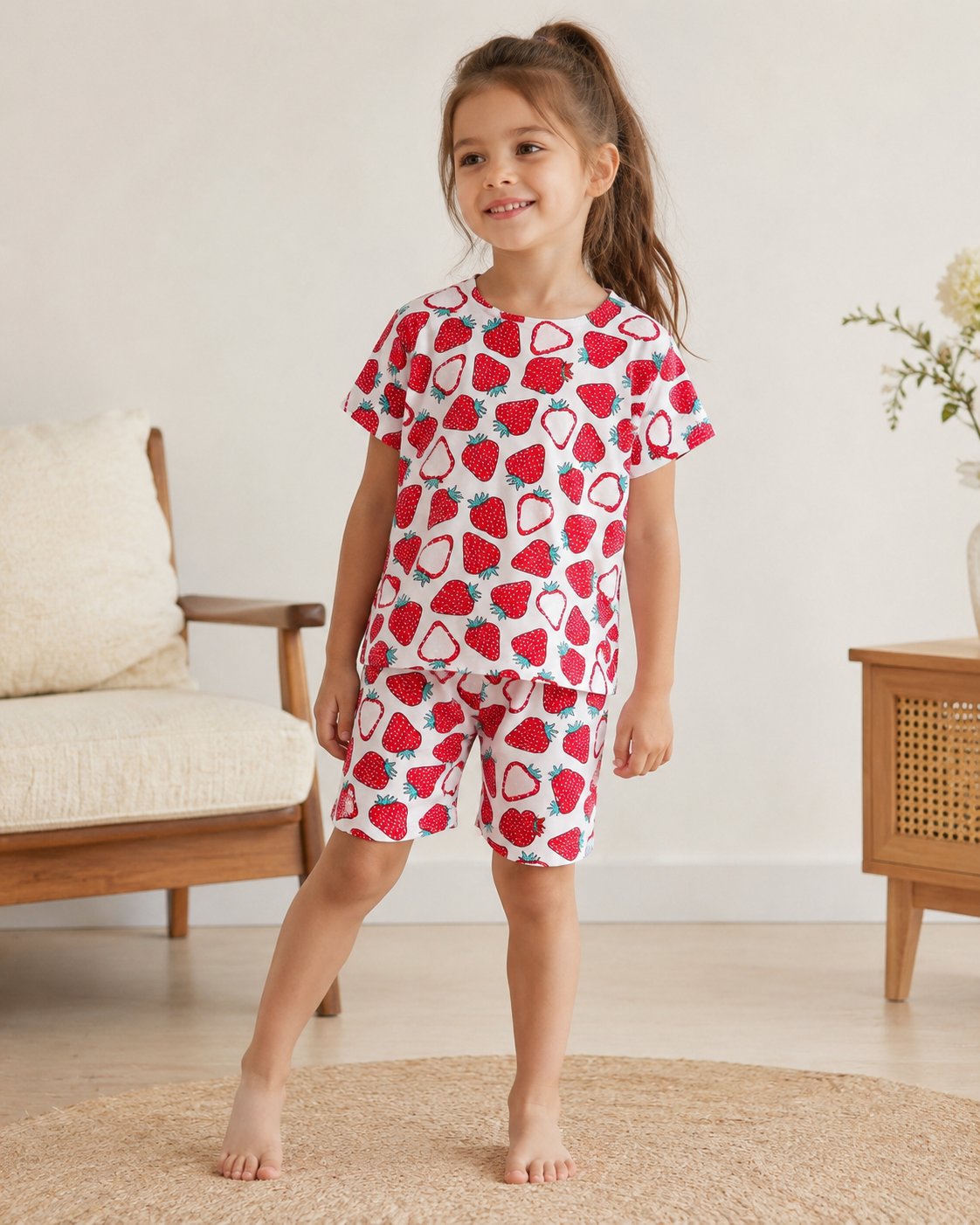 Çilek Desenli Şortlu Pijama Takımı