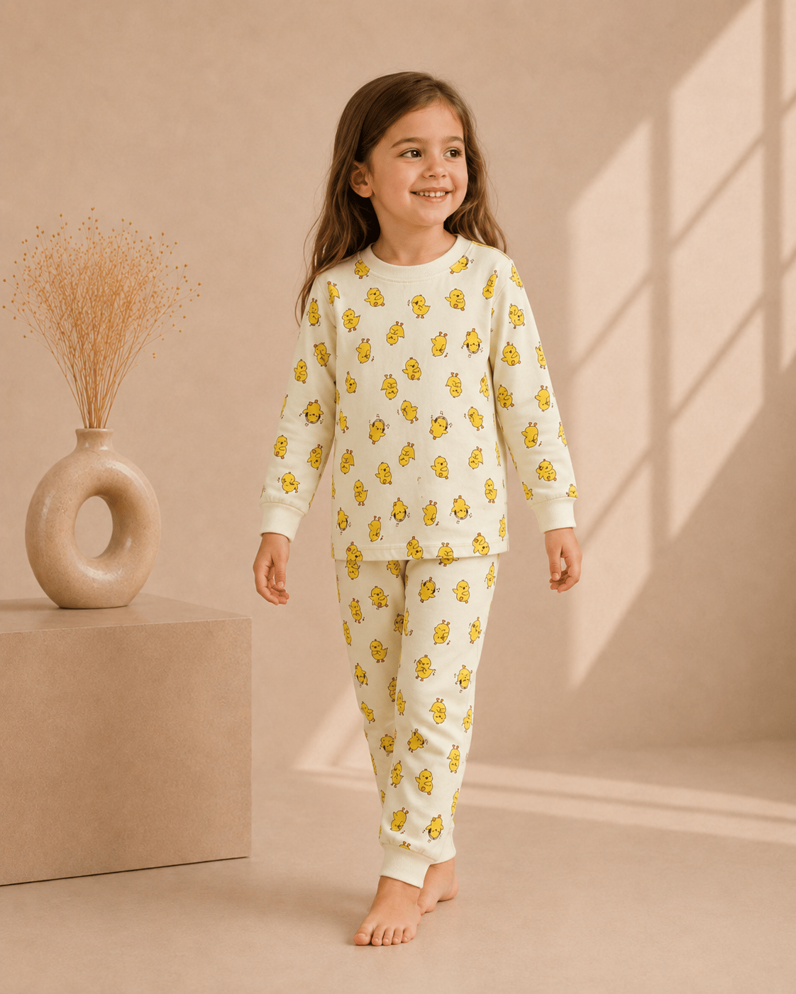 Civciv Desenli Kalın Mevsimlik Pijama Takımı