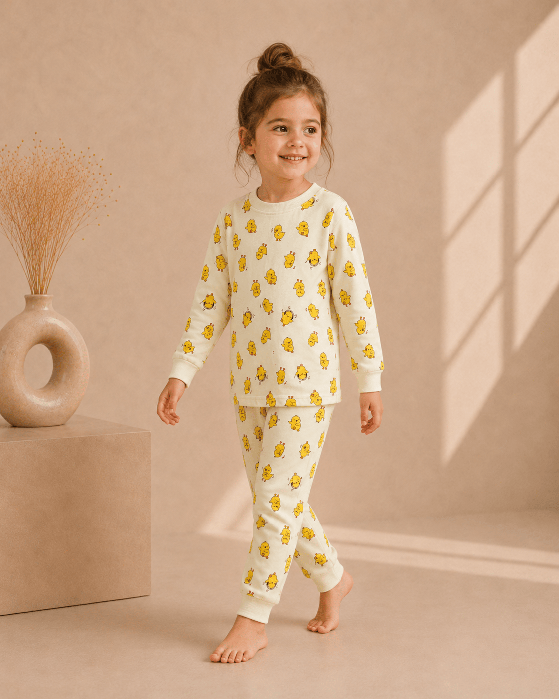 Civciv Desenli Kalın Mevsimlik Pijama Takımı