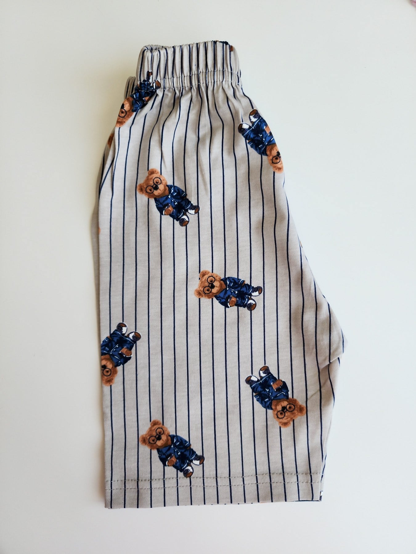 Çizgili Ayı Desenli Şortlu Pijama Takımı