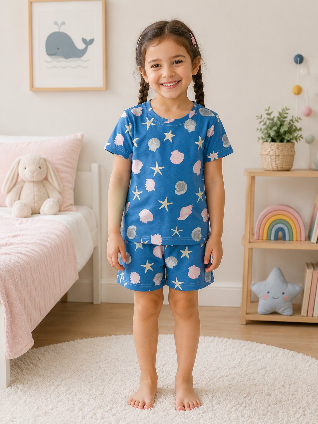 Deniz Kabuğu Desenli Şortlu Pijama Takımı