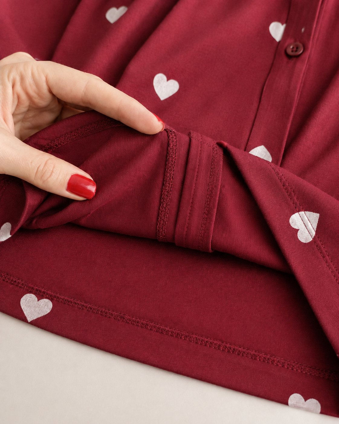 Düğmeli Kalp Desenli Mevsimlik Pijama Takımı