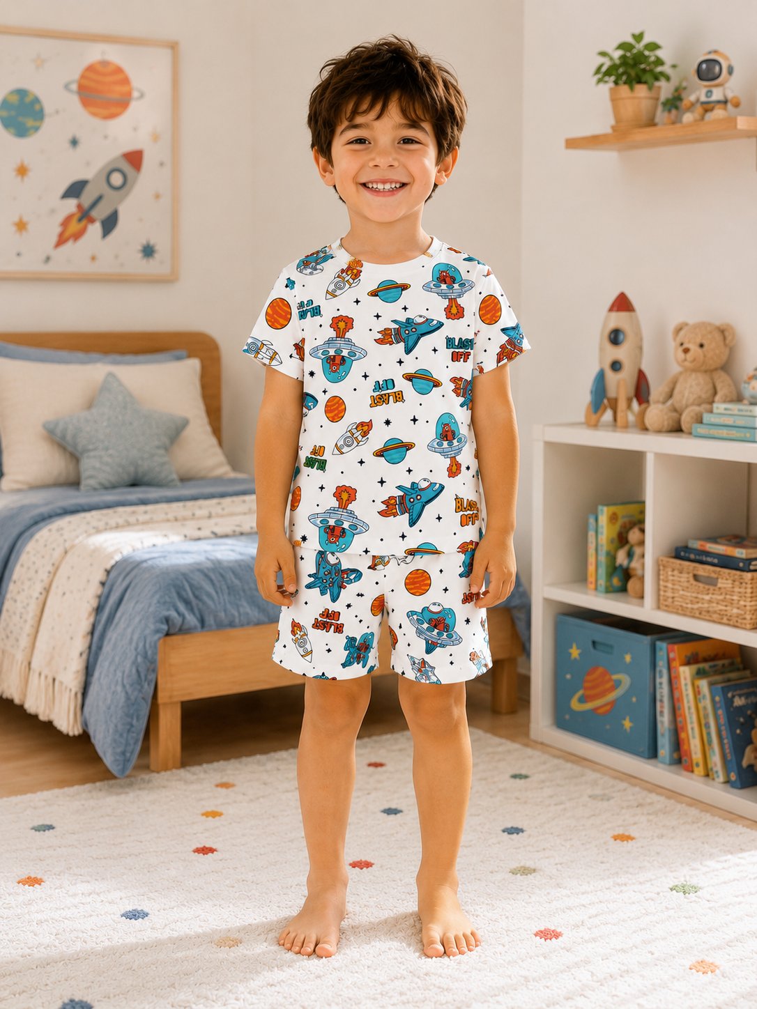 Gezegen Desenli Şortlu Pijama Takımı