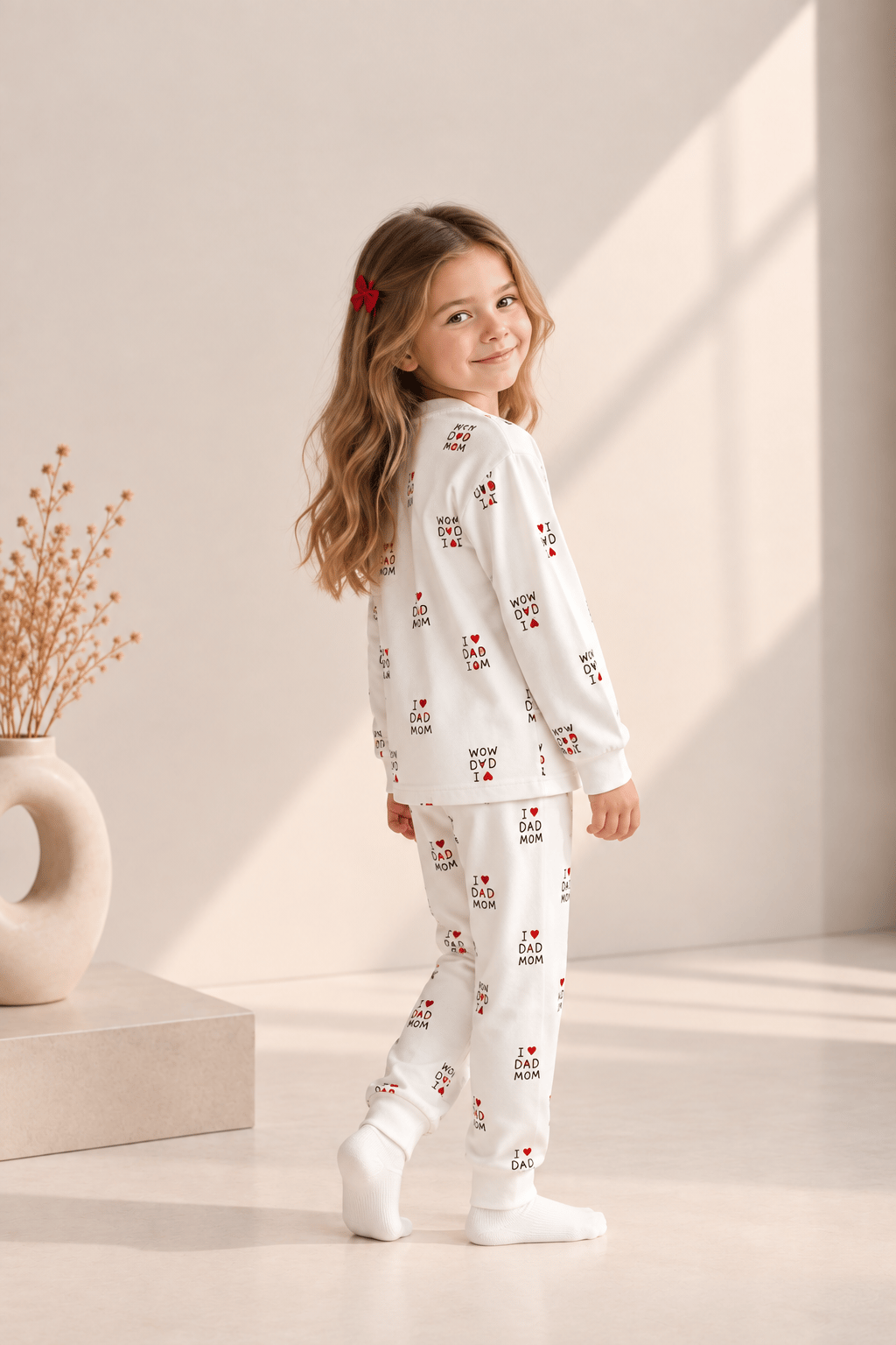 I Love Desenli Kalın Mevsimlik Pijama Takımı (Tam Kalıp)