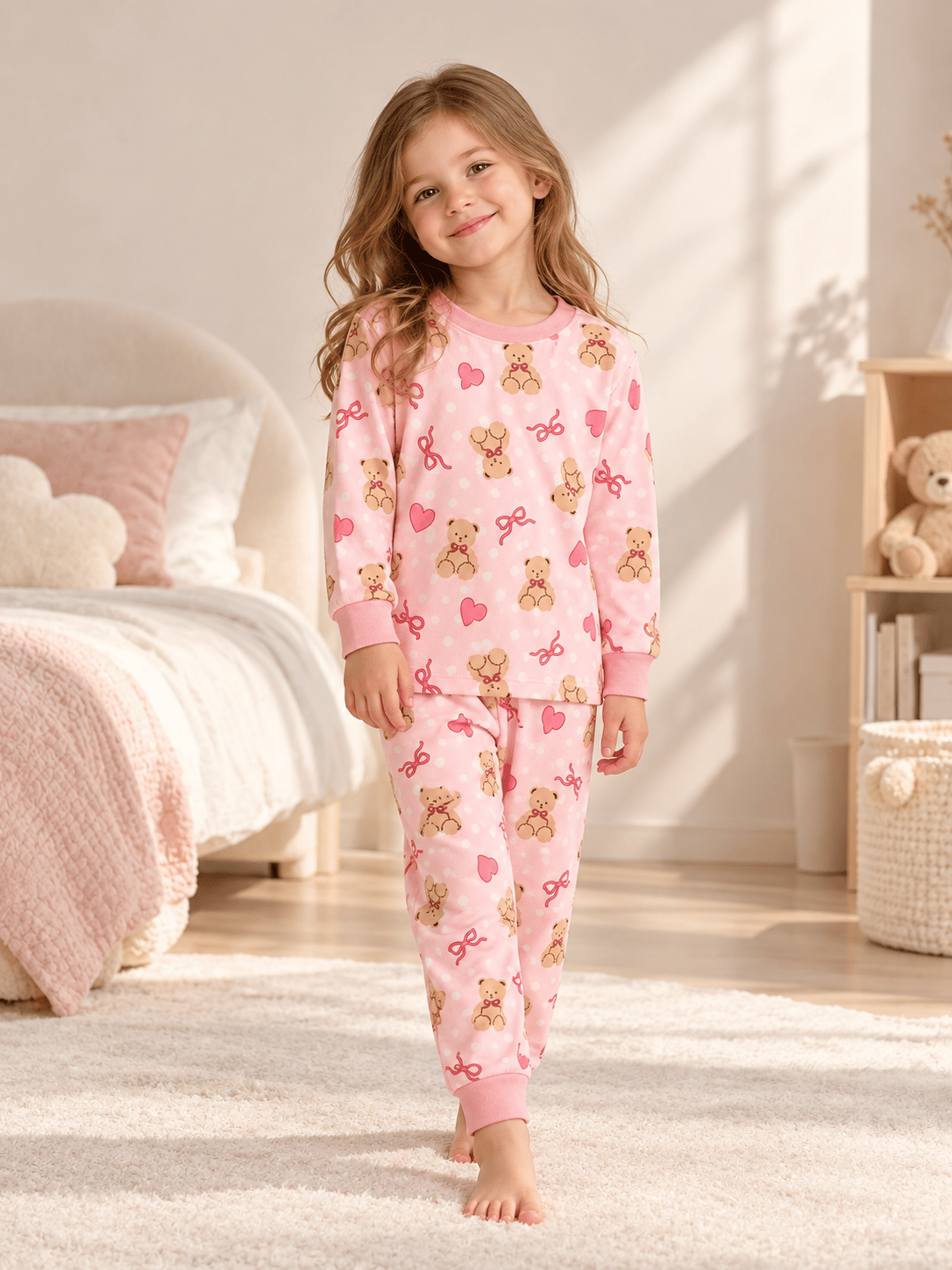 Kalpli Ayıcık Desenli Mevsimlik Pijama Takımı (Geniş Kalıp)