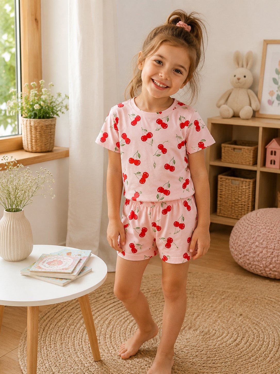 Kiraz Desenli Şortlu Pijama Takımı