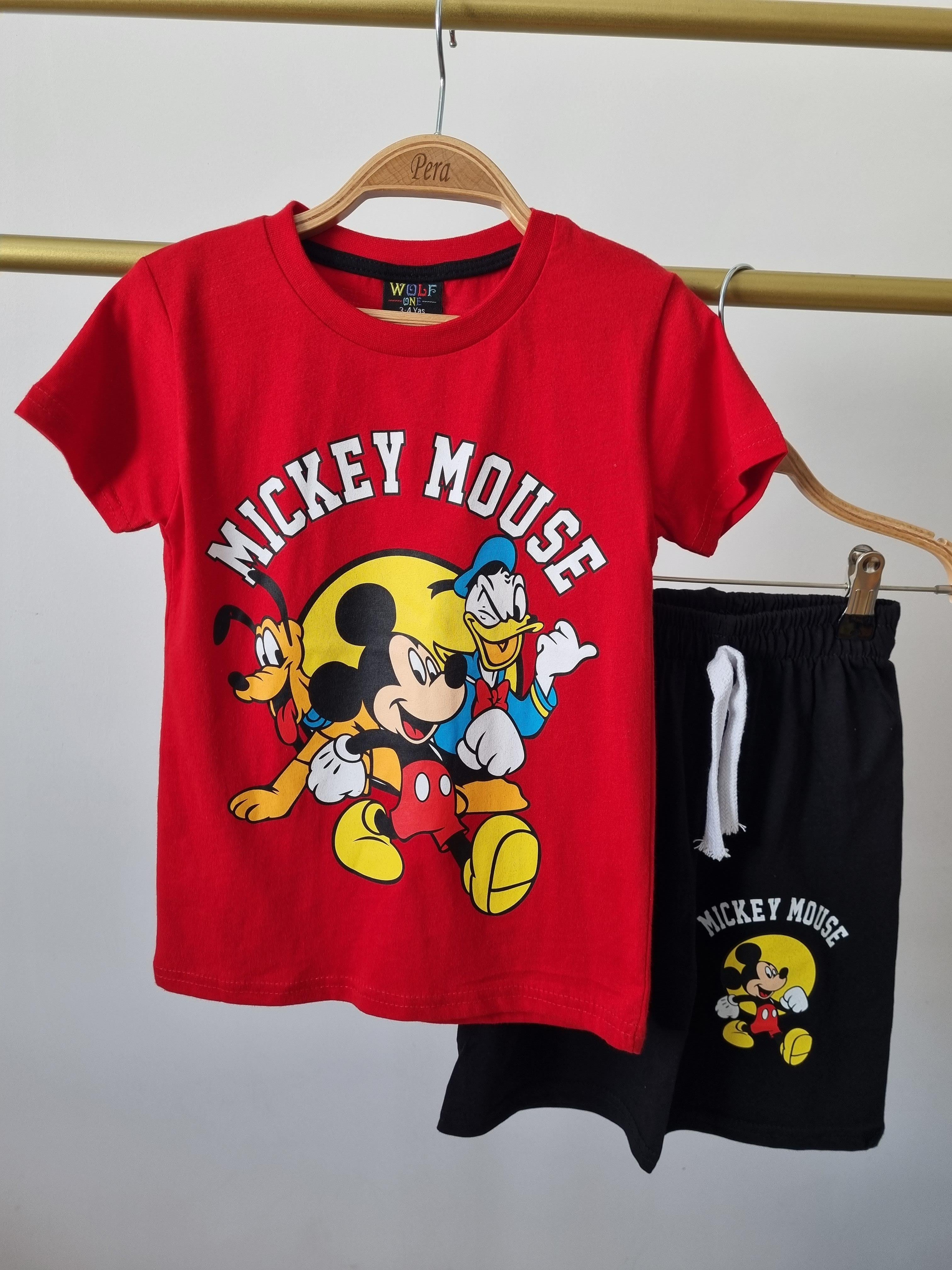 Kırmızı Mickey Mouse Şortlu Takım