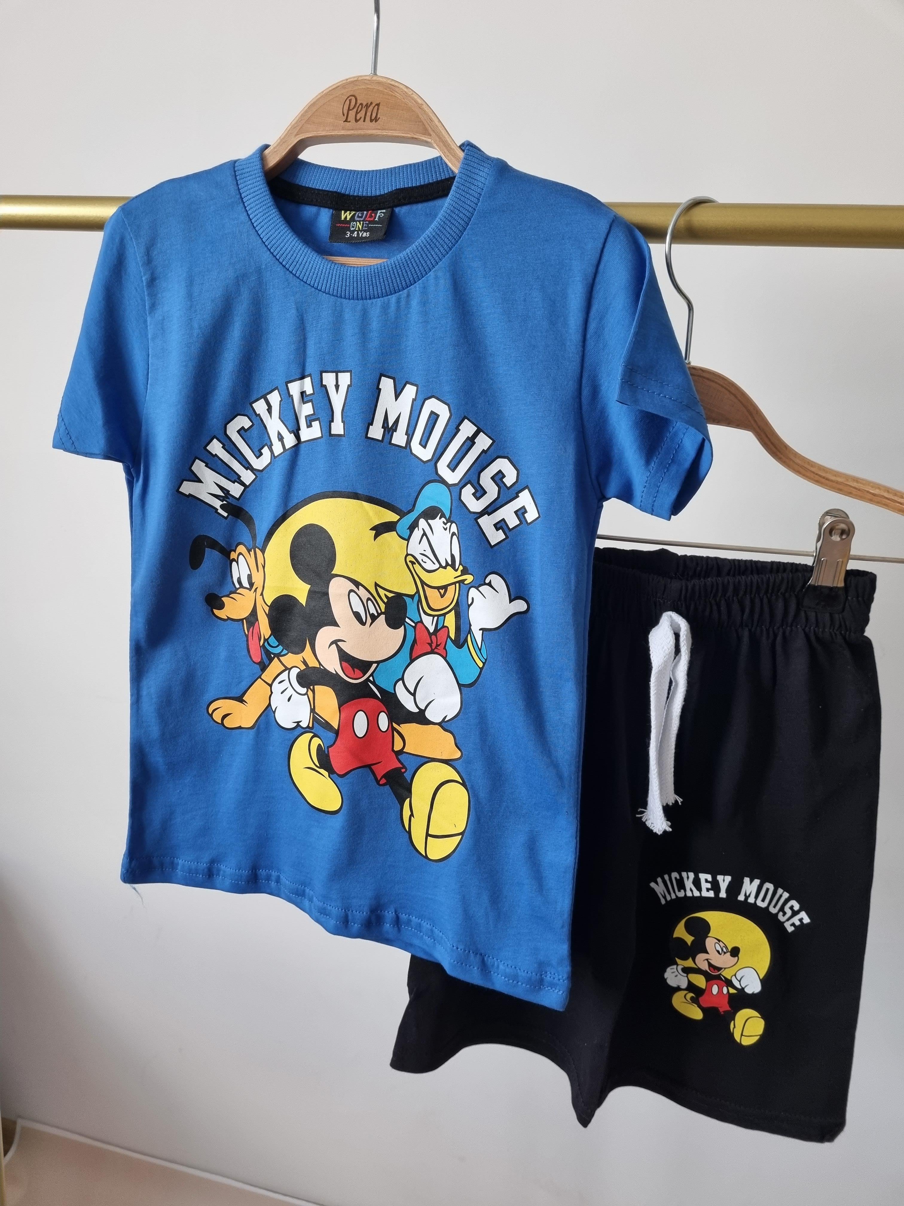 Mavi Mickey Mouse Şortlu Takım