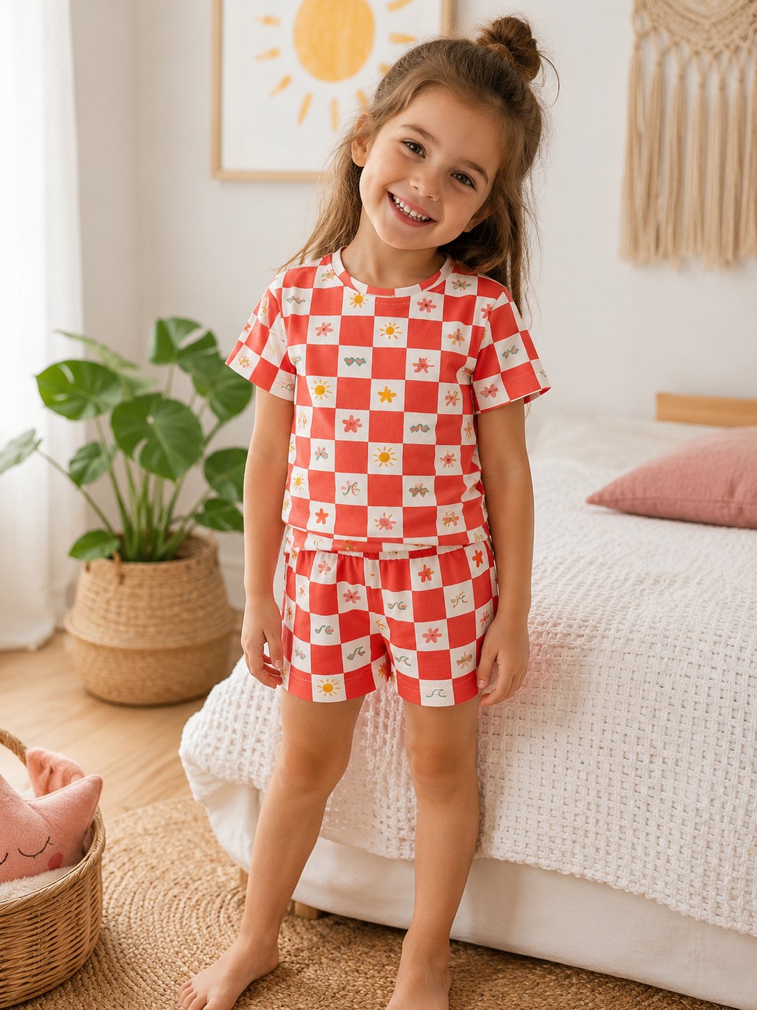 Mercan Baharı Şortlu Pijama Takımı