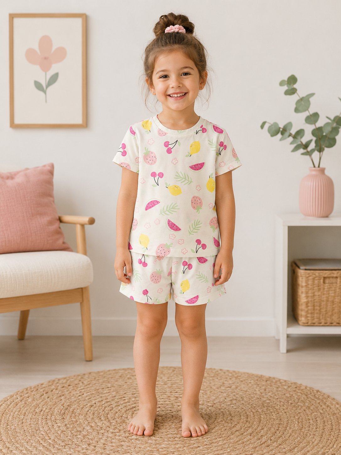 Meyve Desenli Şortlu Pijama Takımı