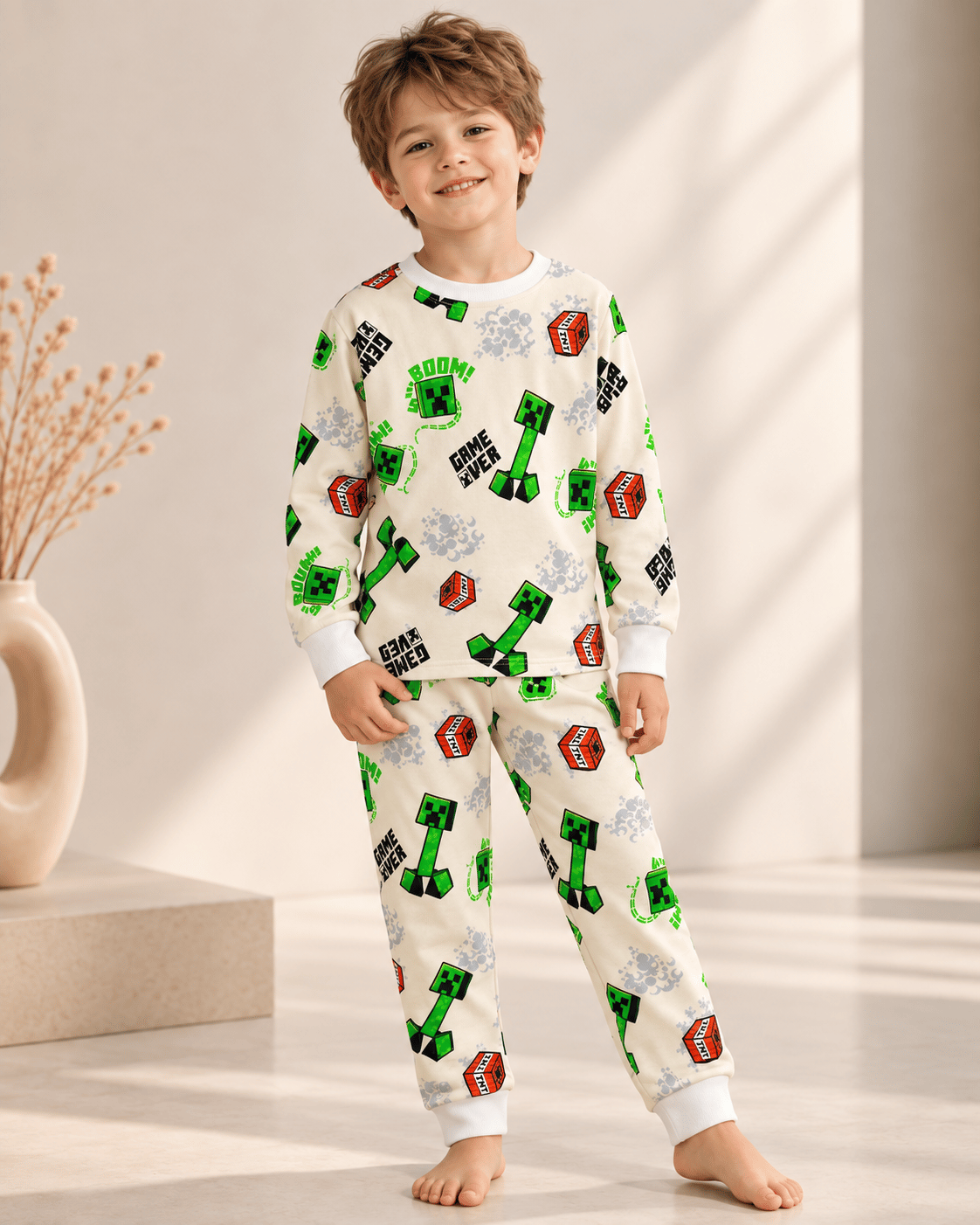 Minecraft Desenli Kalın Mevsimlik Pijama Takımı (Rahat Kalıp)