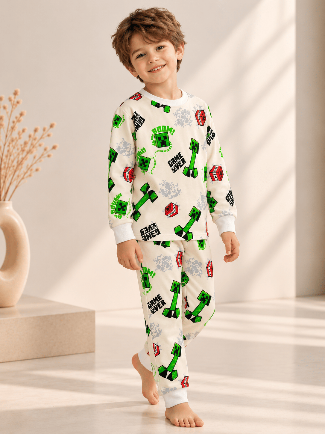 Minecraft Desenli Kalın Mevsimlik Pijama Takımı (Rahat Kalıp)
