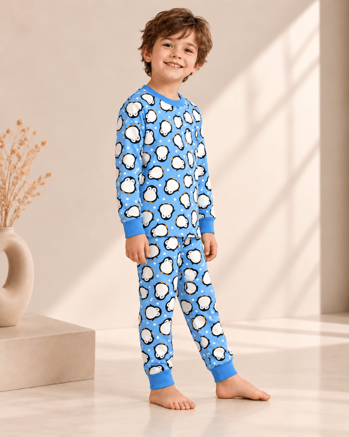 Penguen Desenli Kalın Mevsimlik Pijama Takımı (Rahat Kalıp)