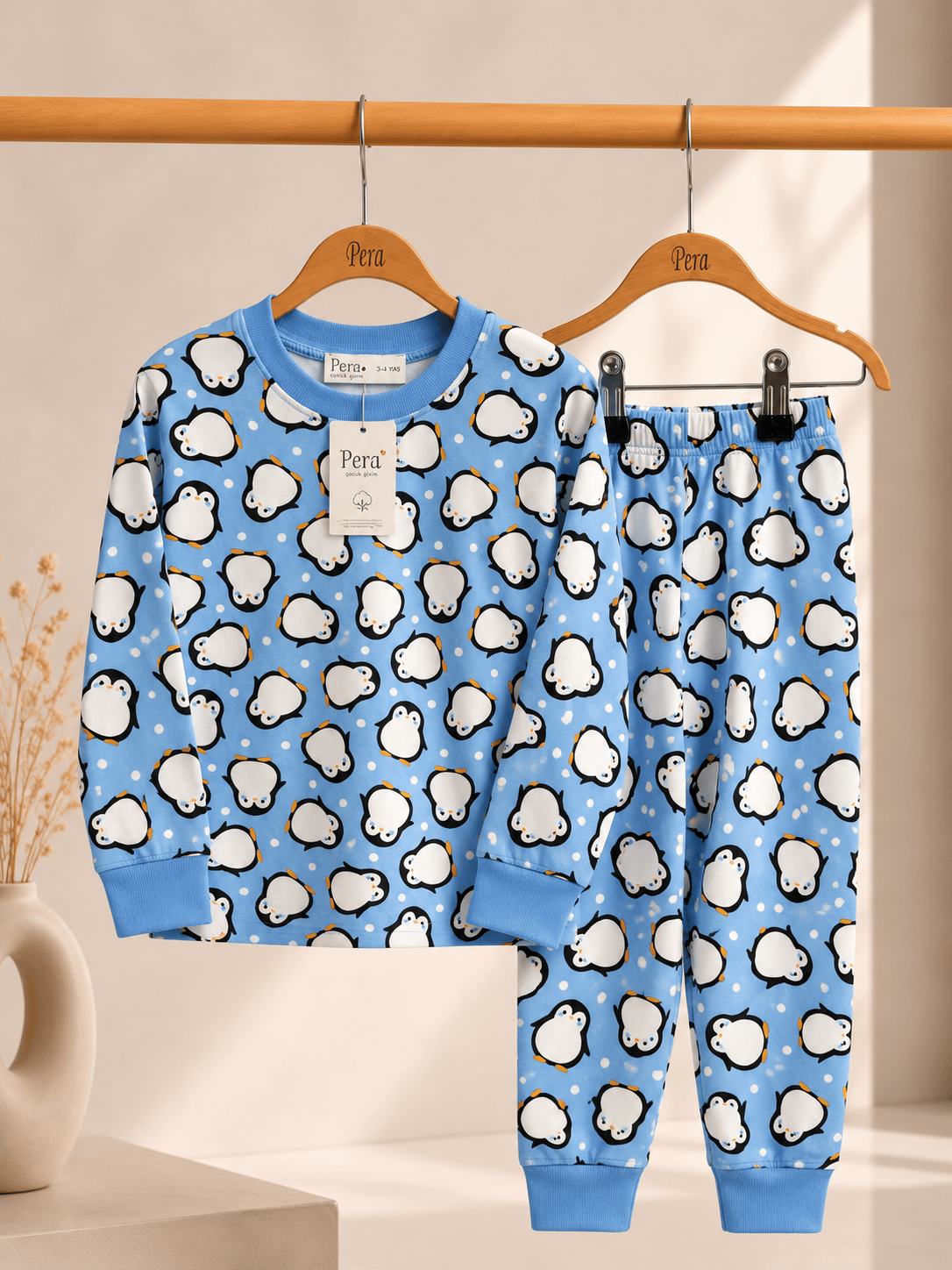 Penguen Desenli Kalın Mevsimlik Pijama Takımı (Rahat Kalıp)