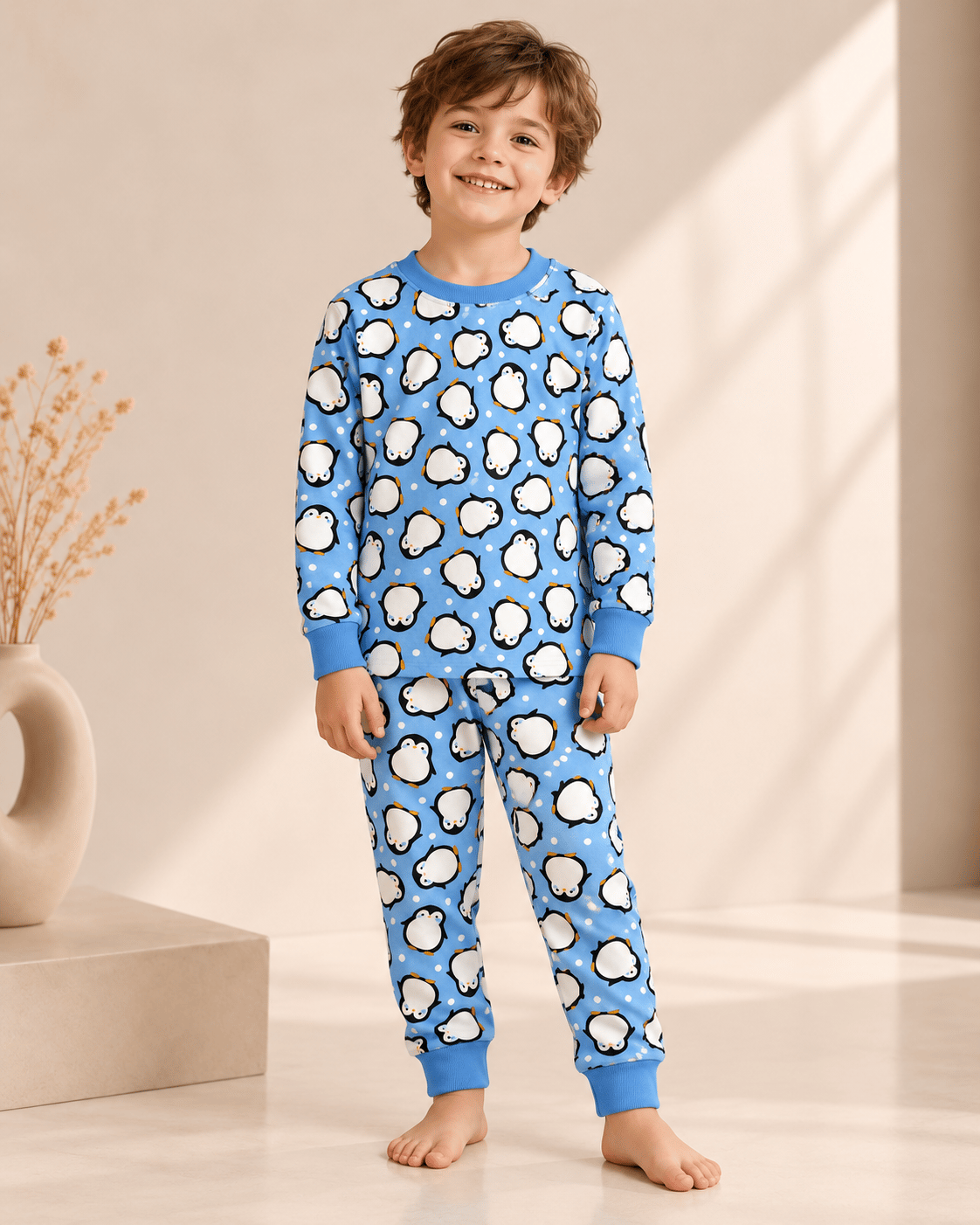 Penguen Desenli Kalın Mevsimlik Pijama Takımı (Rahat Kalıp)