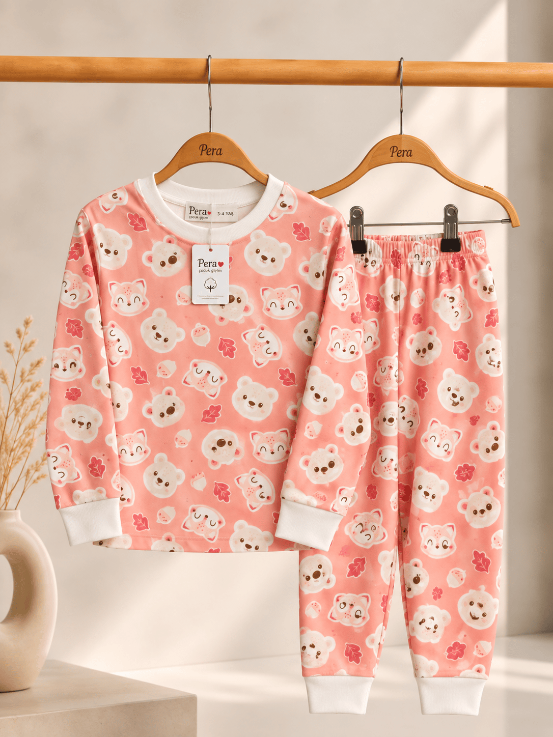 Sevimli Tilki Desenli Kalın Mevsimlik Pijama Takımı (Rahat Kalıp)